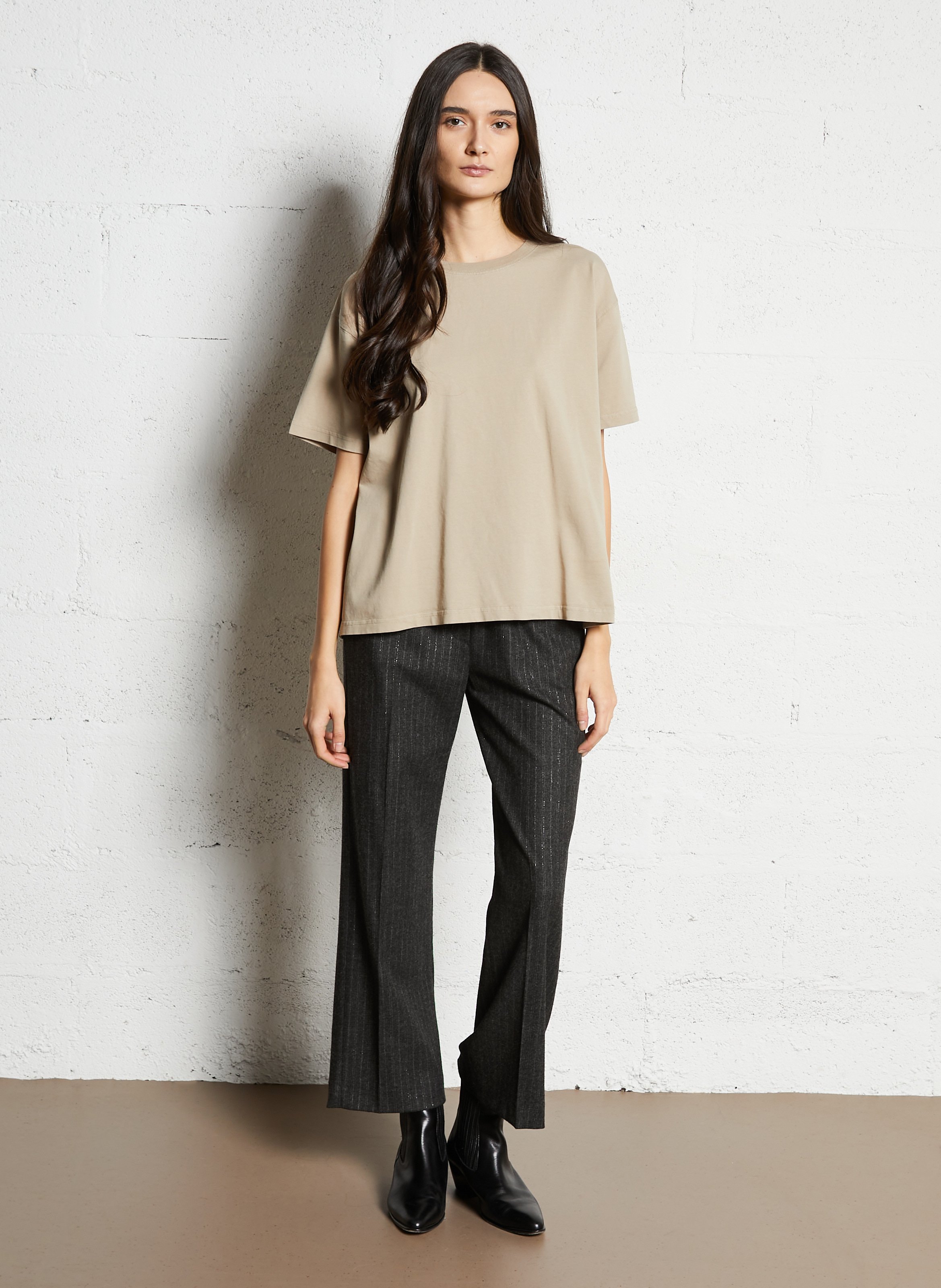 Loose-fit round-neck cotton T-shirt AMERICAN VINTAGE Beige