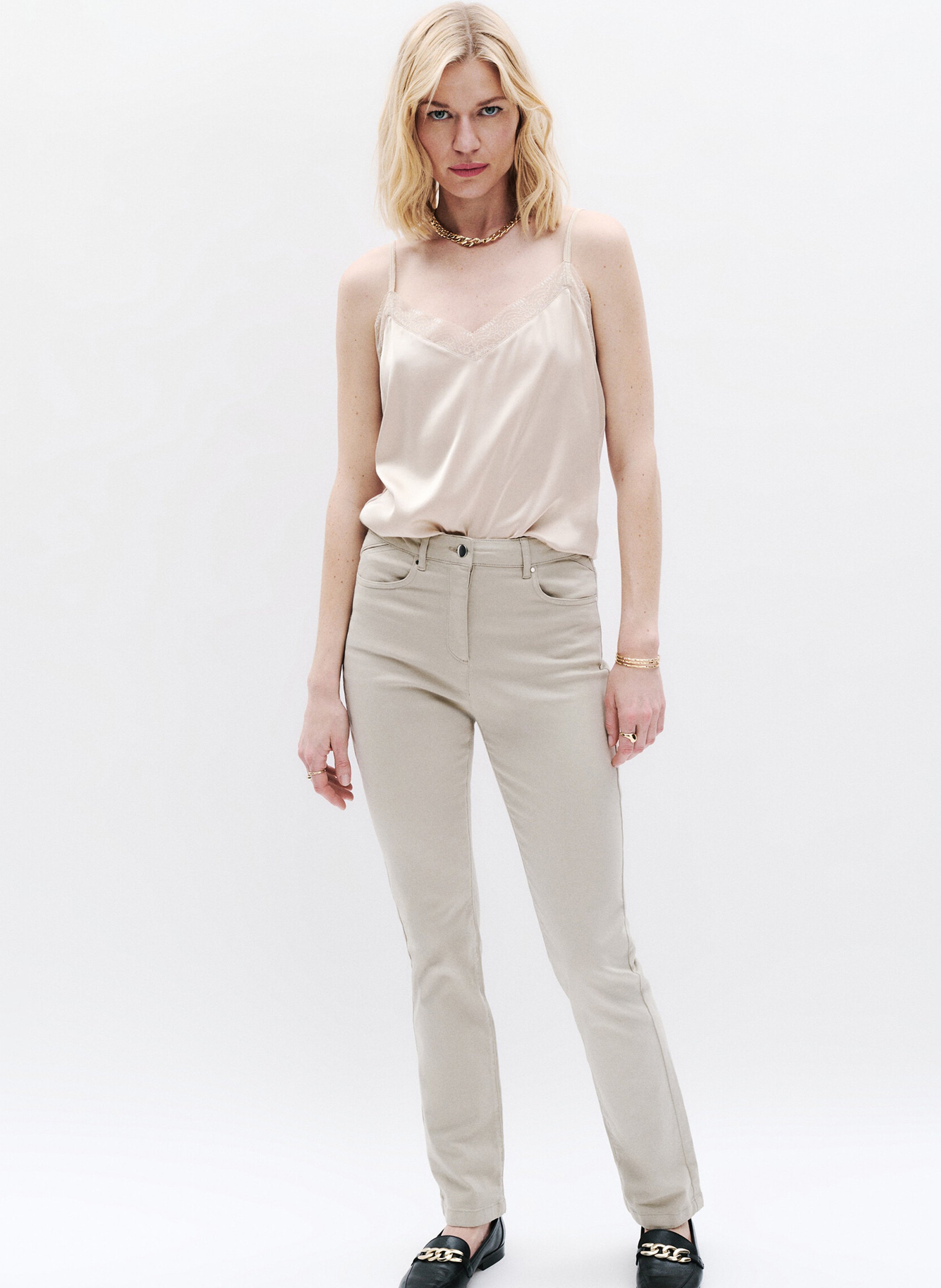 V-neck straight camisole with lace CAROLL Beige