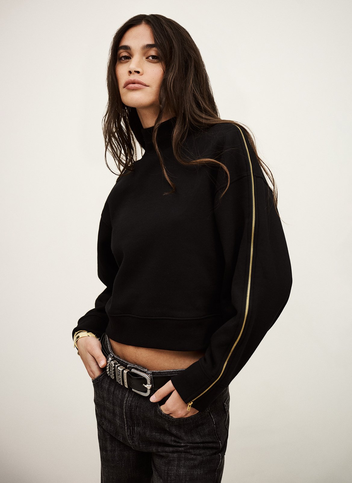 Sweat col rond en coton mélangé BA&SH Noir