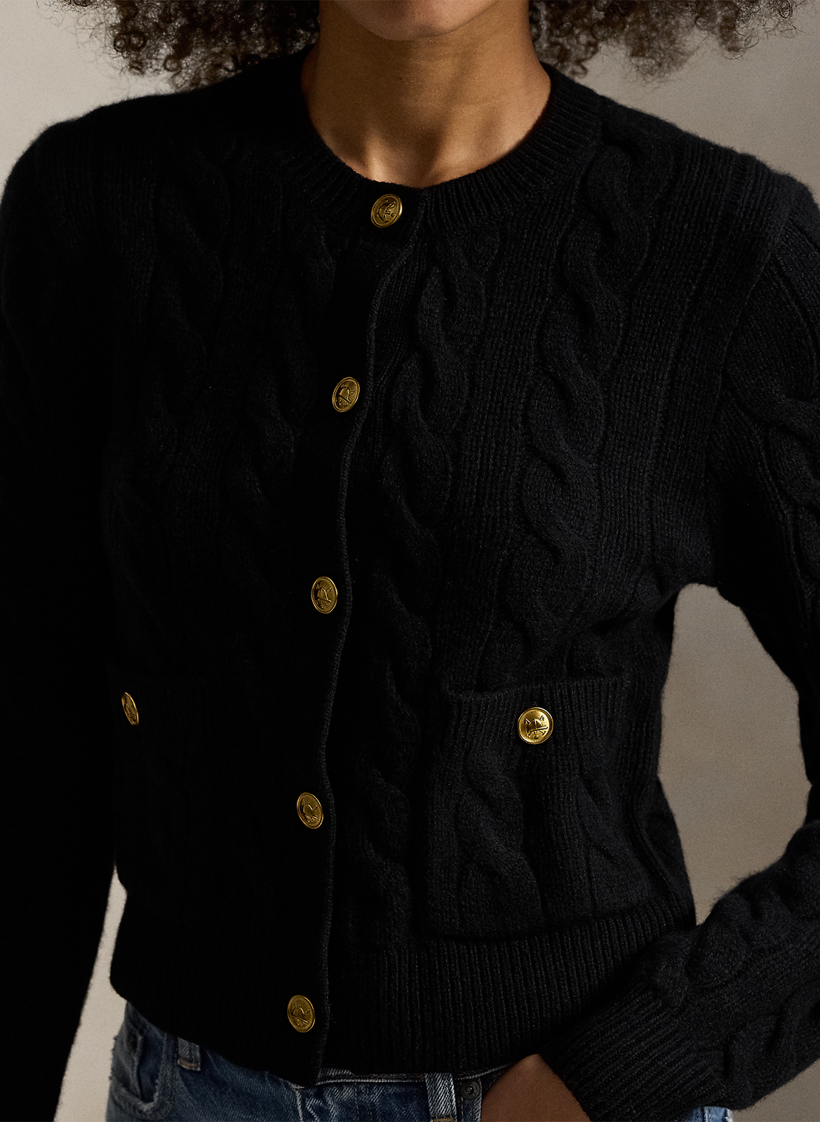 Gilet col rond en laine mélangée POLO RALPH LAUREN Noir