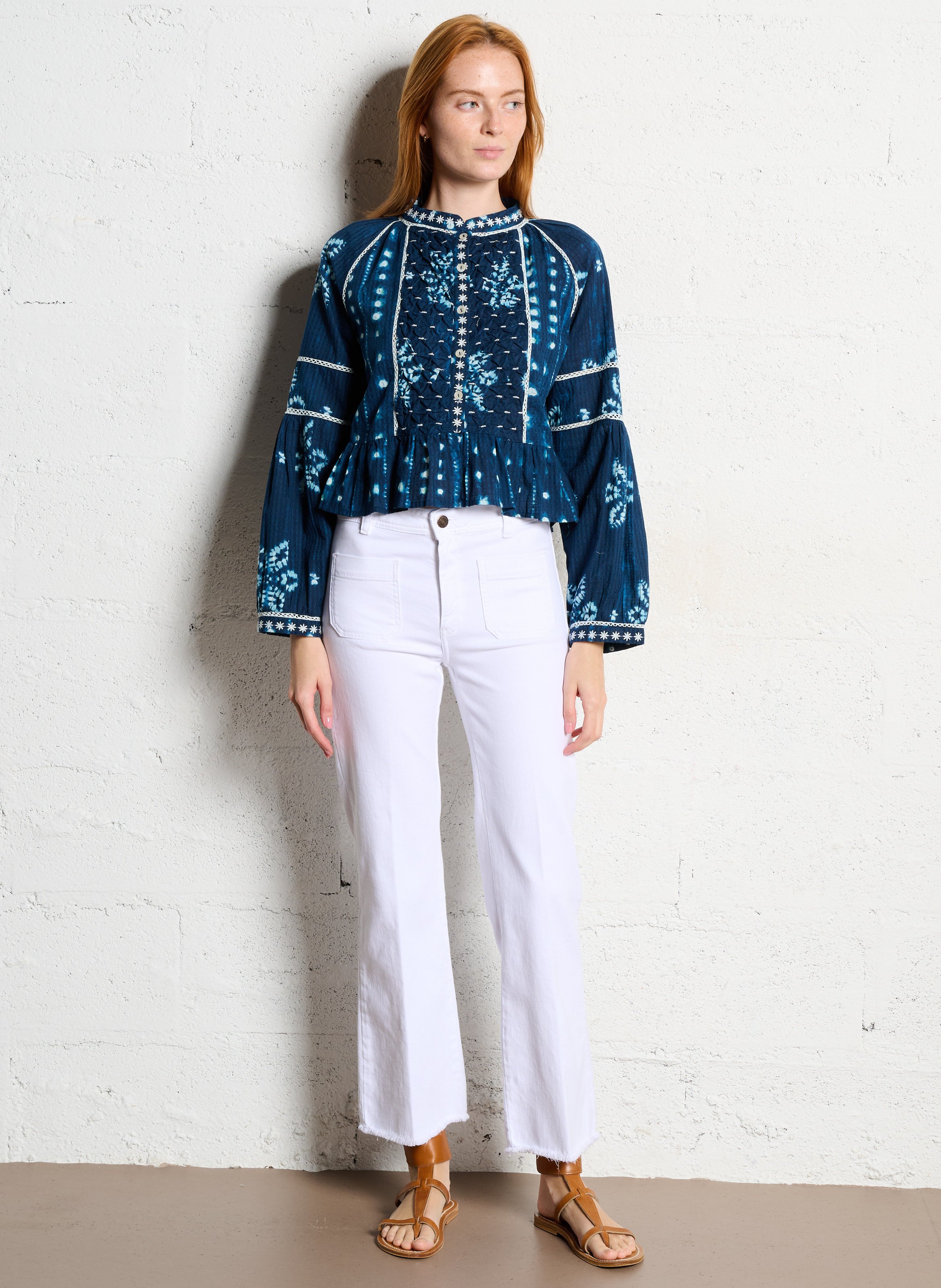 Chino van katoenmix Wit