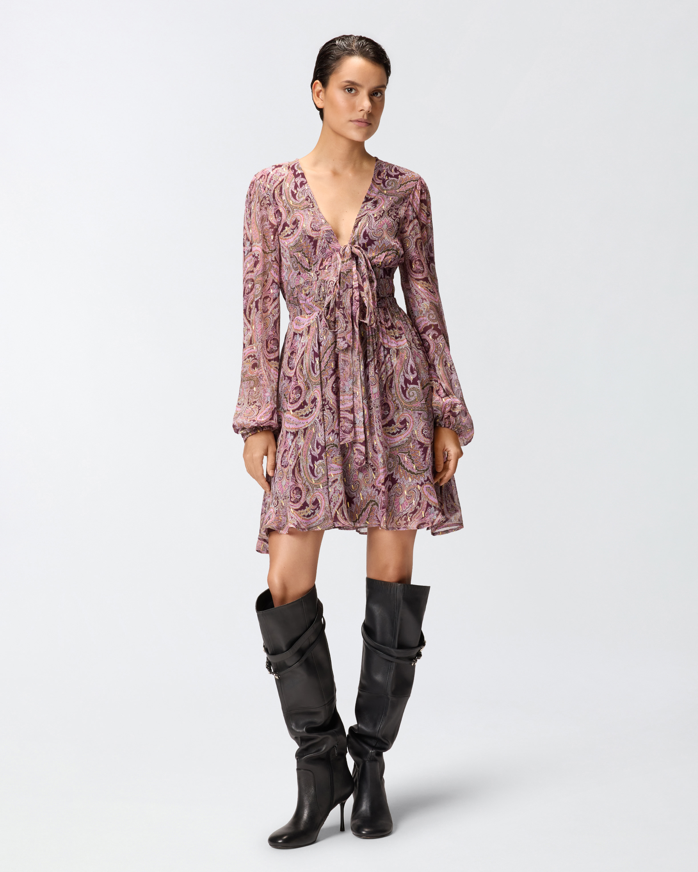 Short dress with metallic cashmere print PINKO Pink