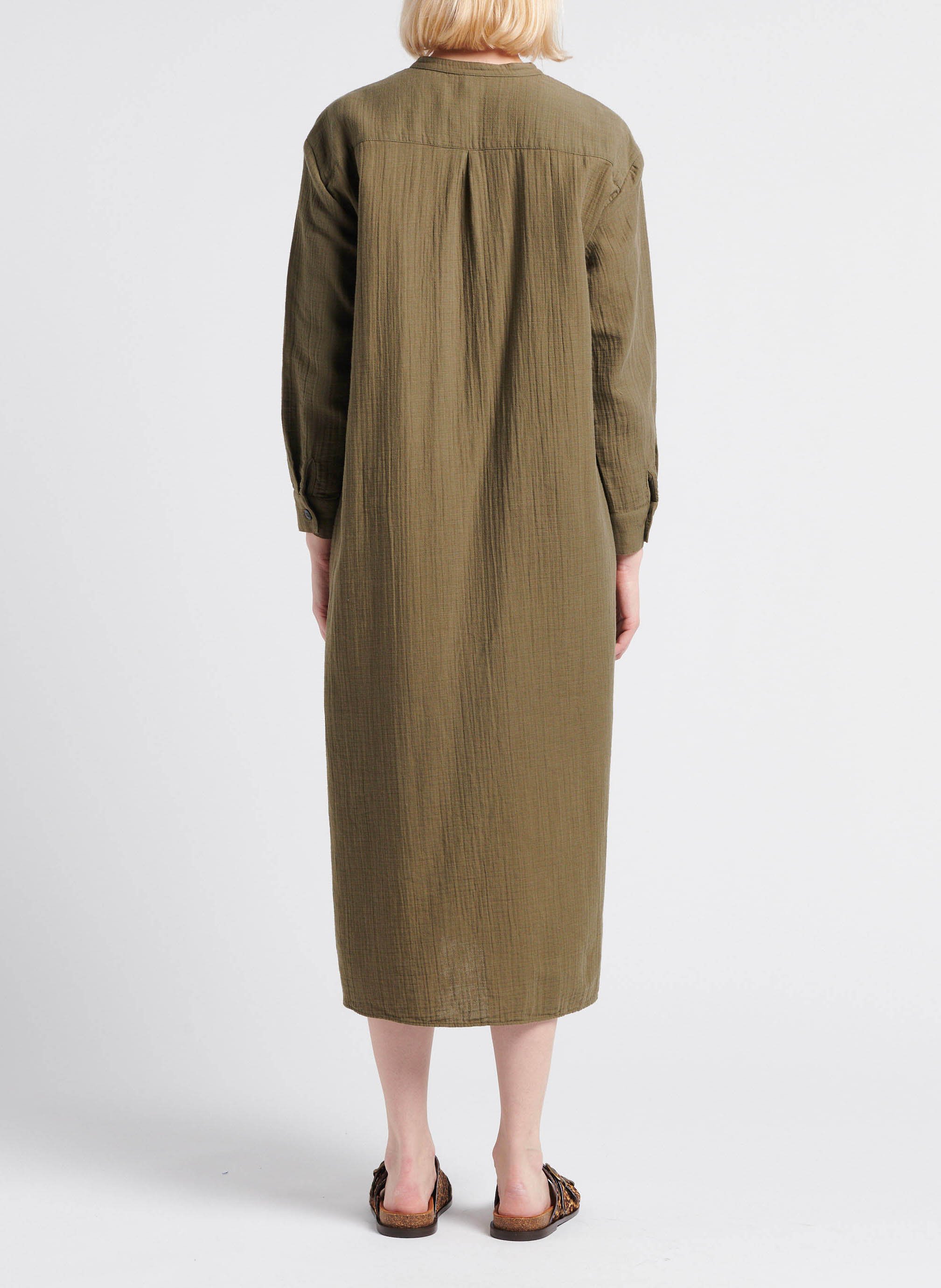 Robe midi col rond en coton  BONTON Kaki