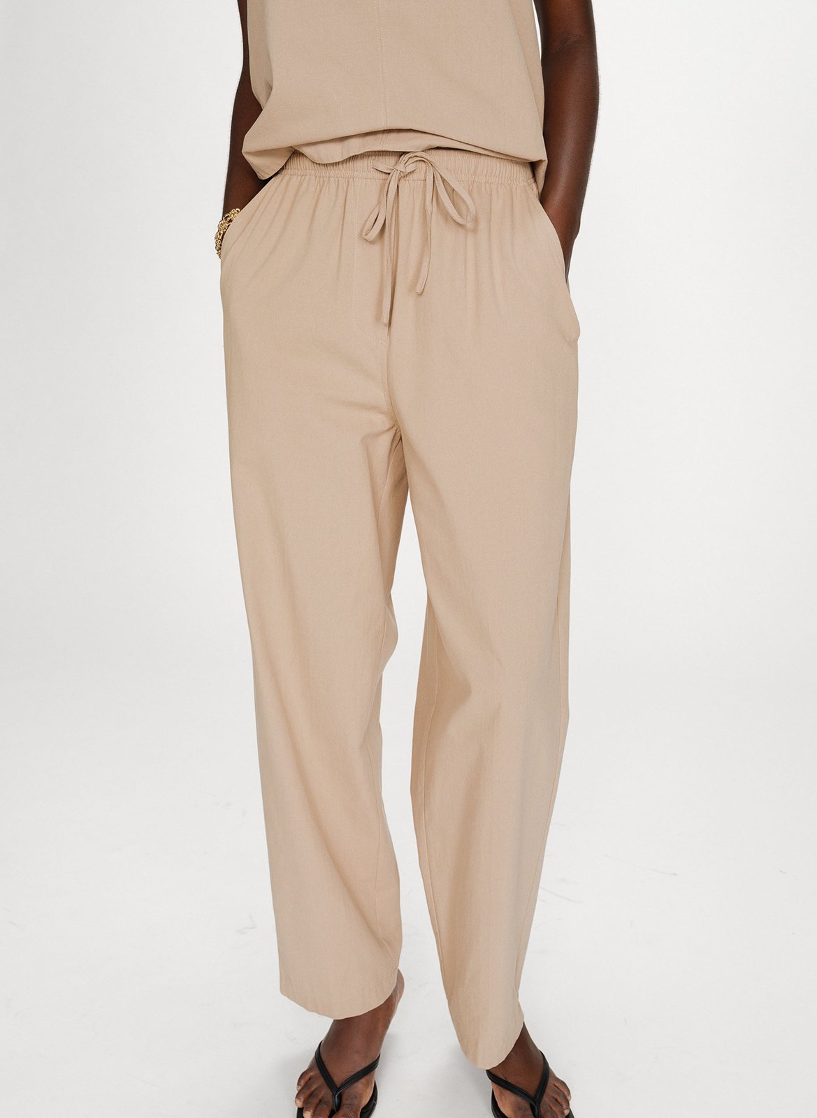 Pantalon droit élastiqué uni en coton GRACE ET MILA