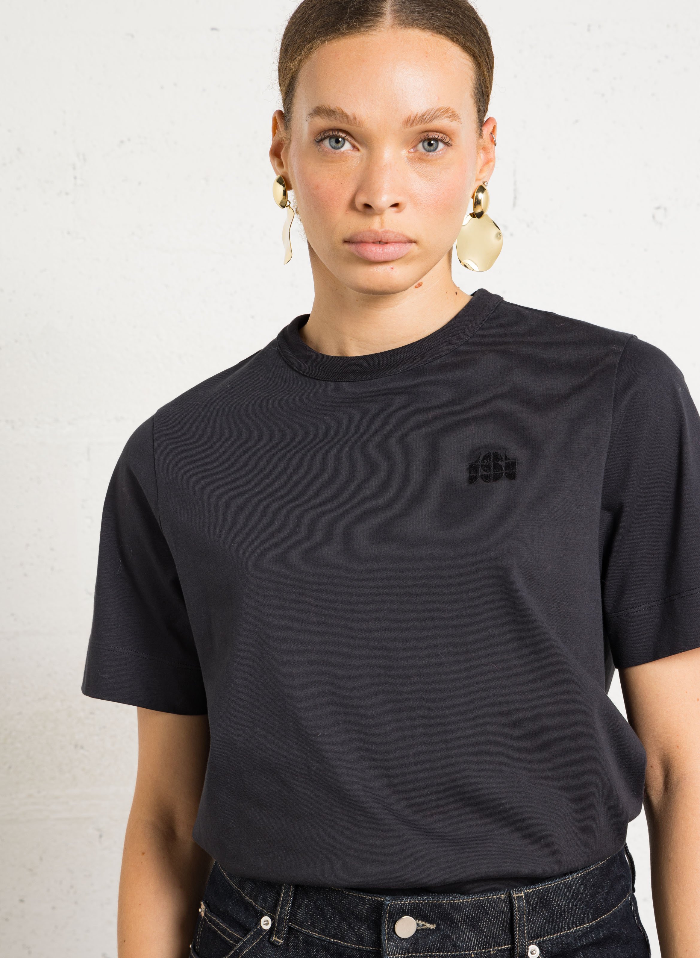 Tee-shirt col rond brodé en coton bio SOEUR