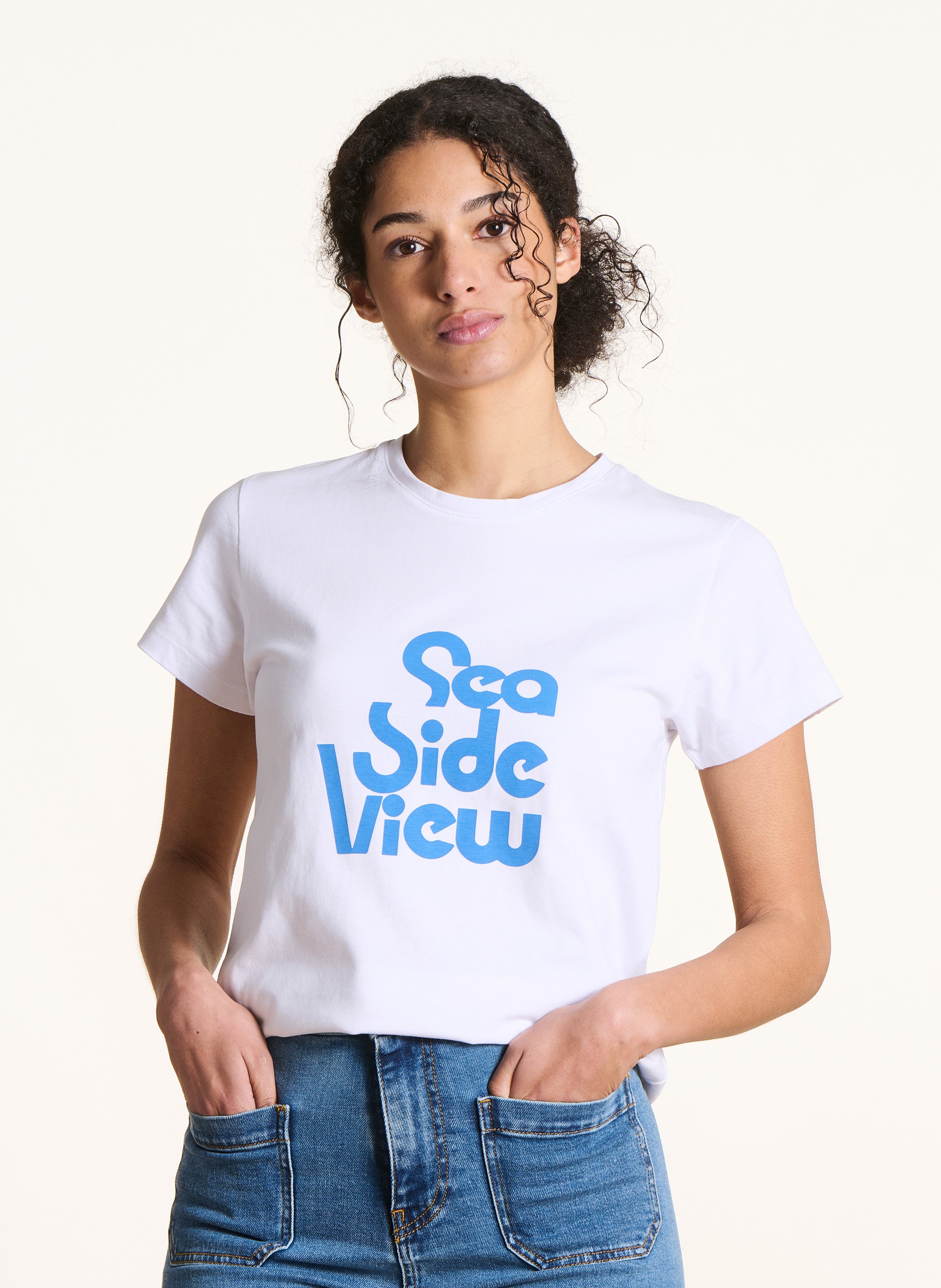 Tee-shirt droit sérigraphié en coton bio LA FEE MARABOUTEE Blanc