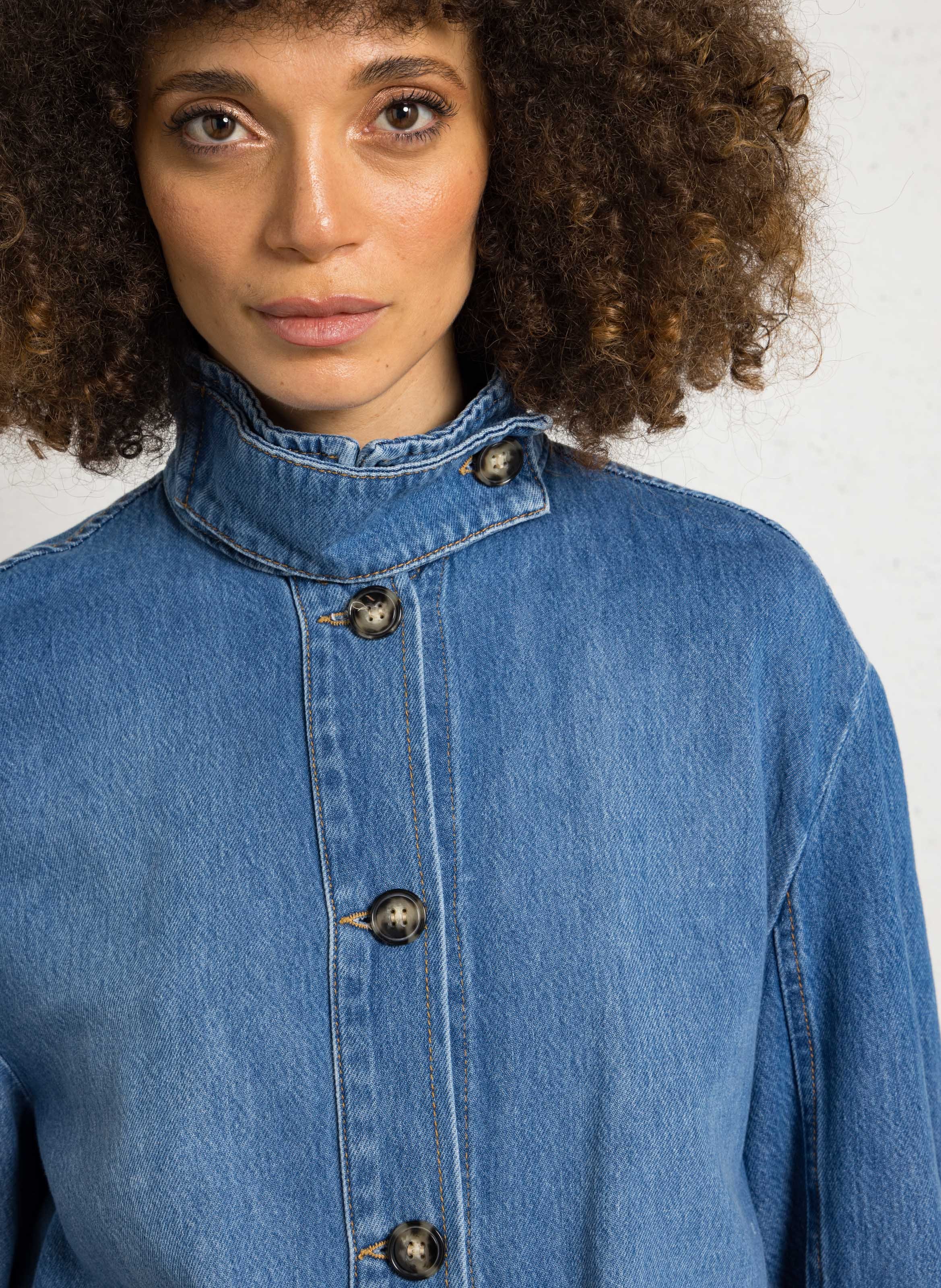 High-neck cotton-blend jacket PLEASE Blue