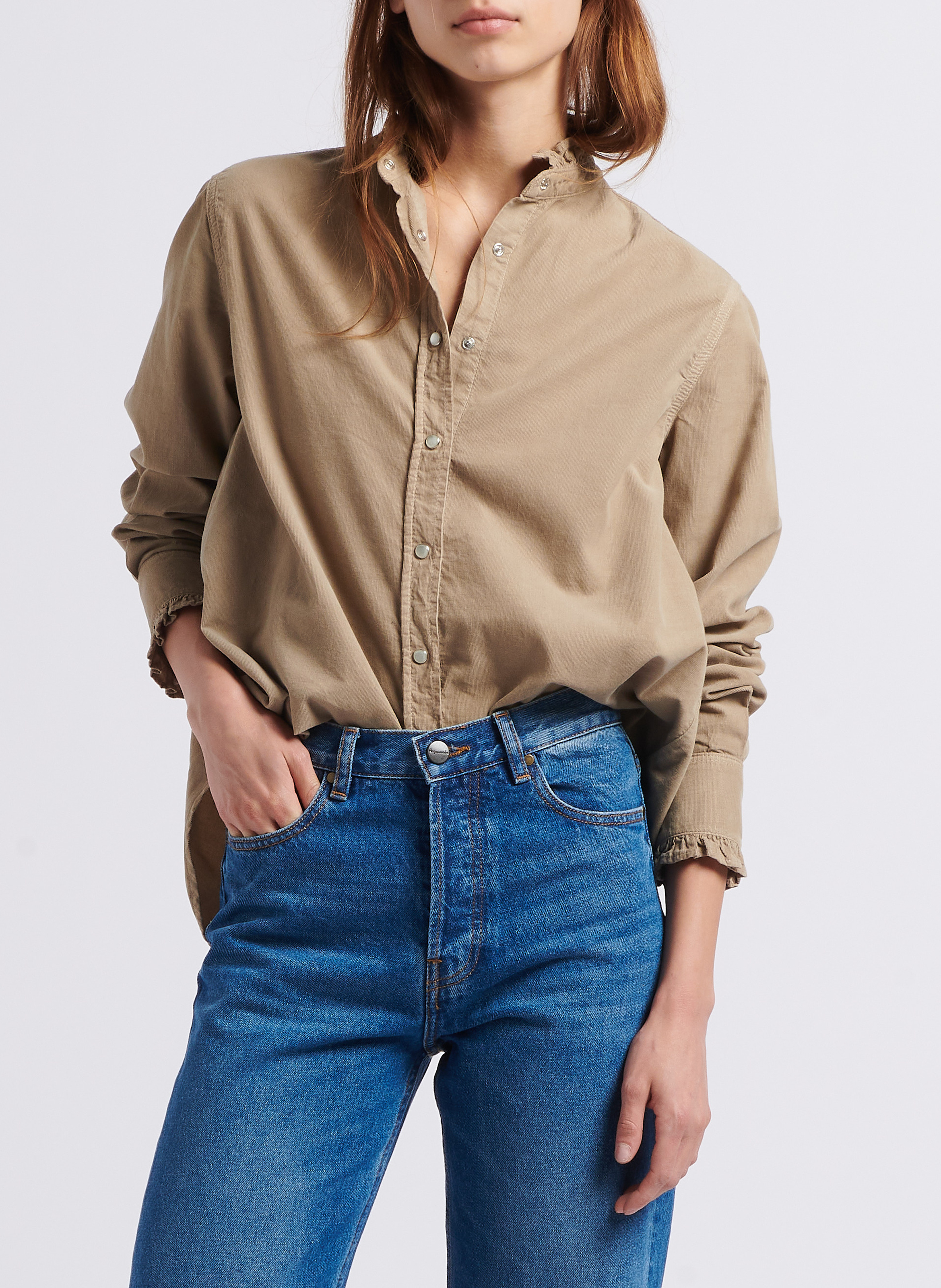 Cotton corduroy shirt with Victorian collar ACQUAVERDE Beige