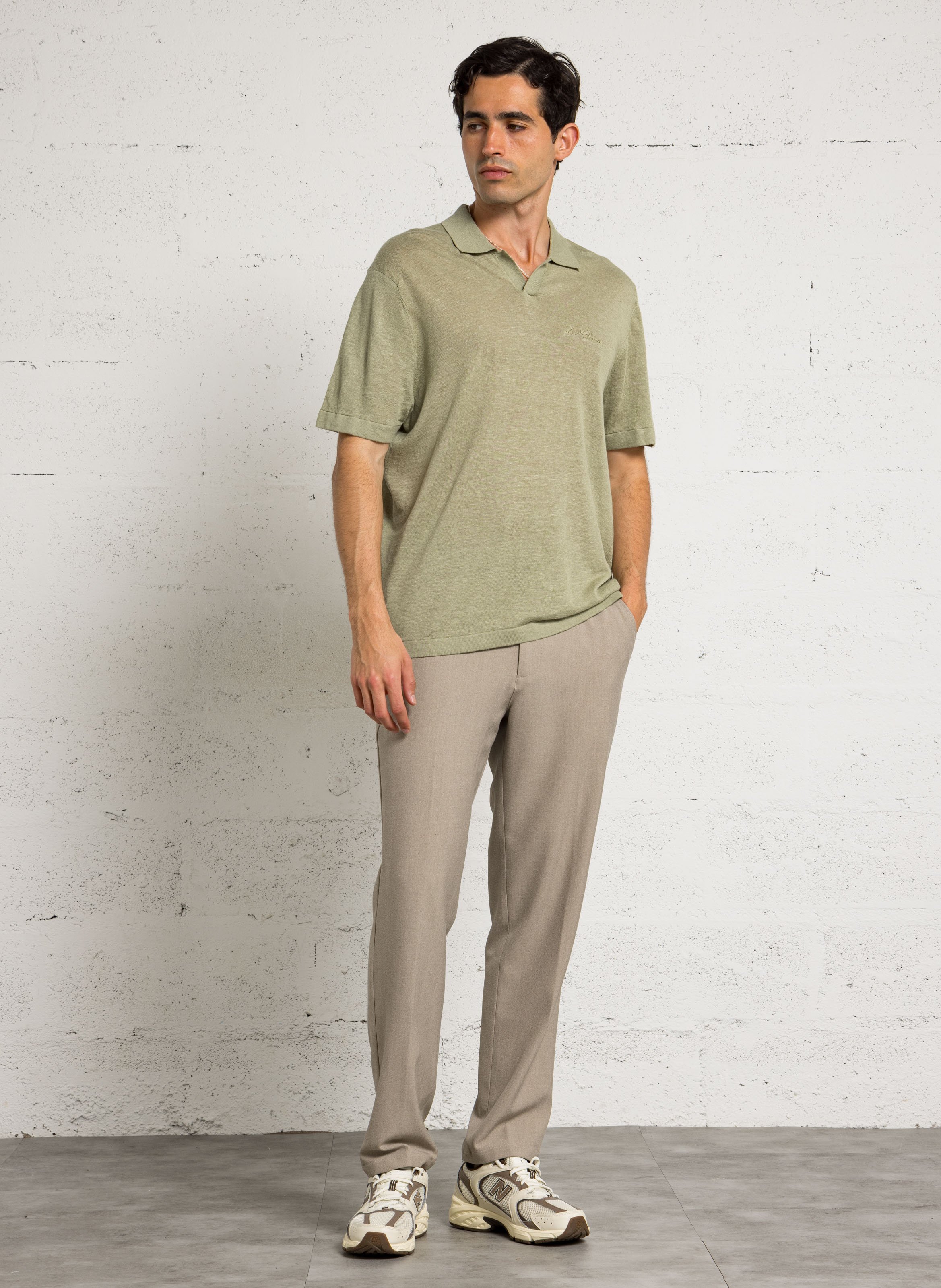 Regular-fit linen and cotton polo shirt LES DEUX Green