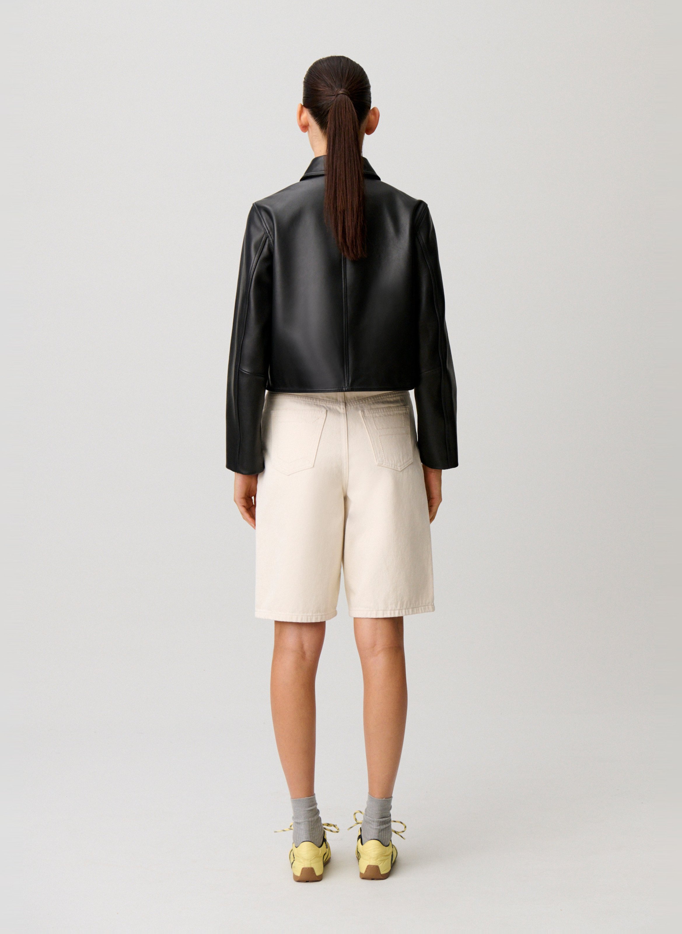 Veste droite col classique en cuir CLAUDIE PIERLOT Noir