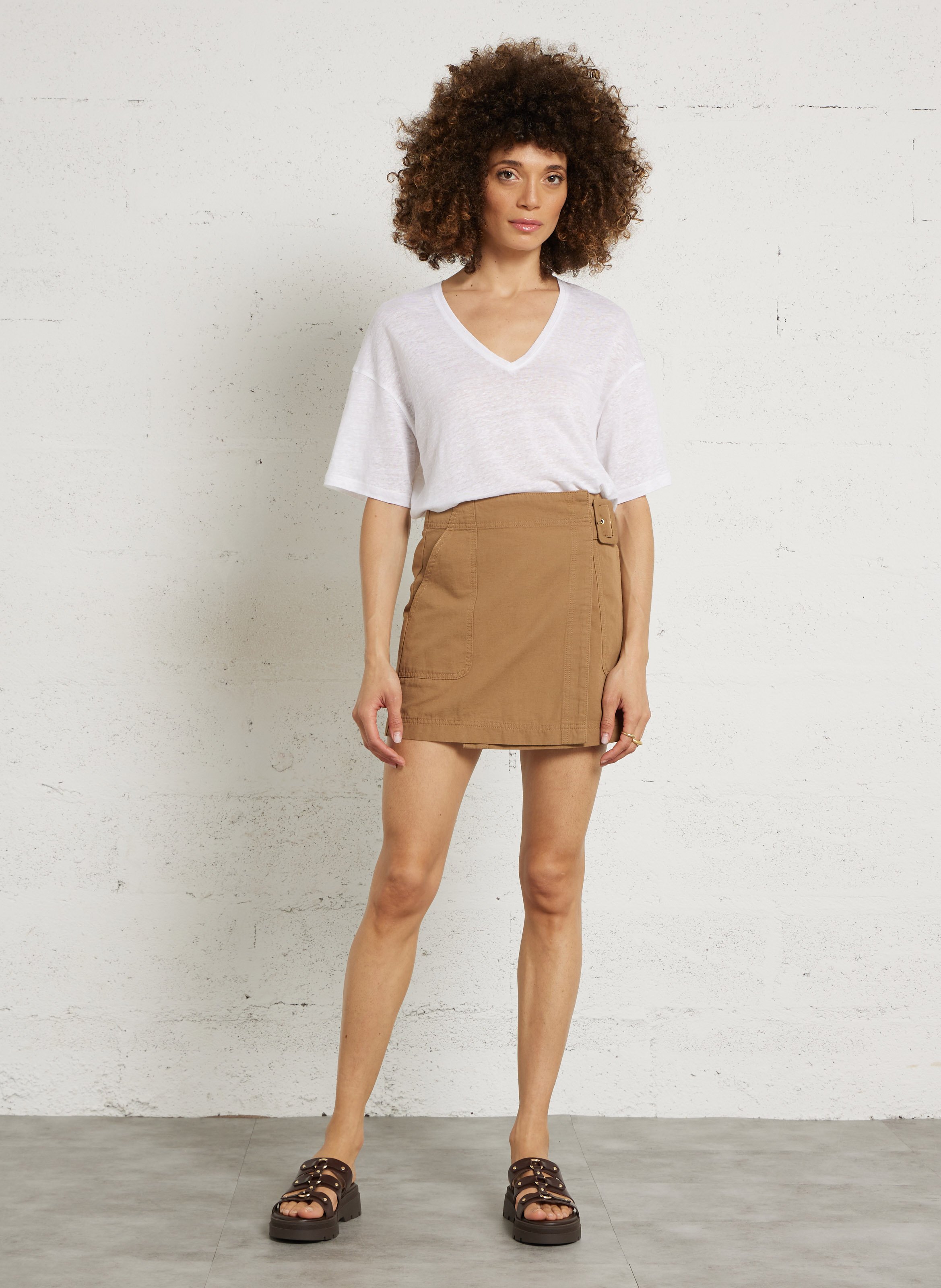 Cotton-mix midi skirt DES PETITS HAUTS Brown