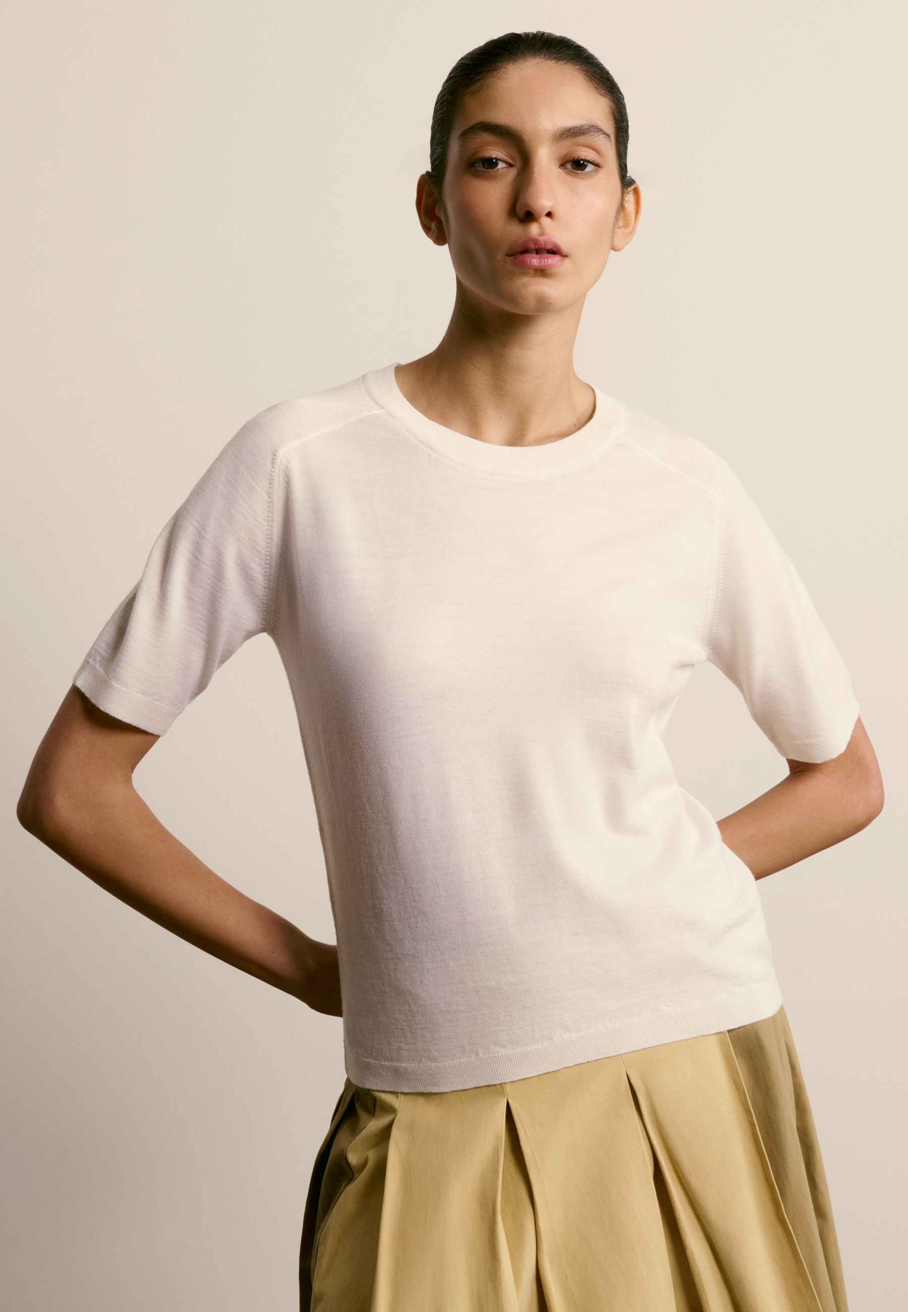 Round neck merino wool T-shirt MAISON MONTAGUT White