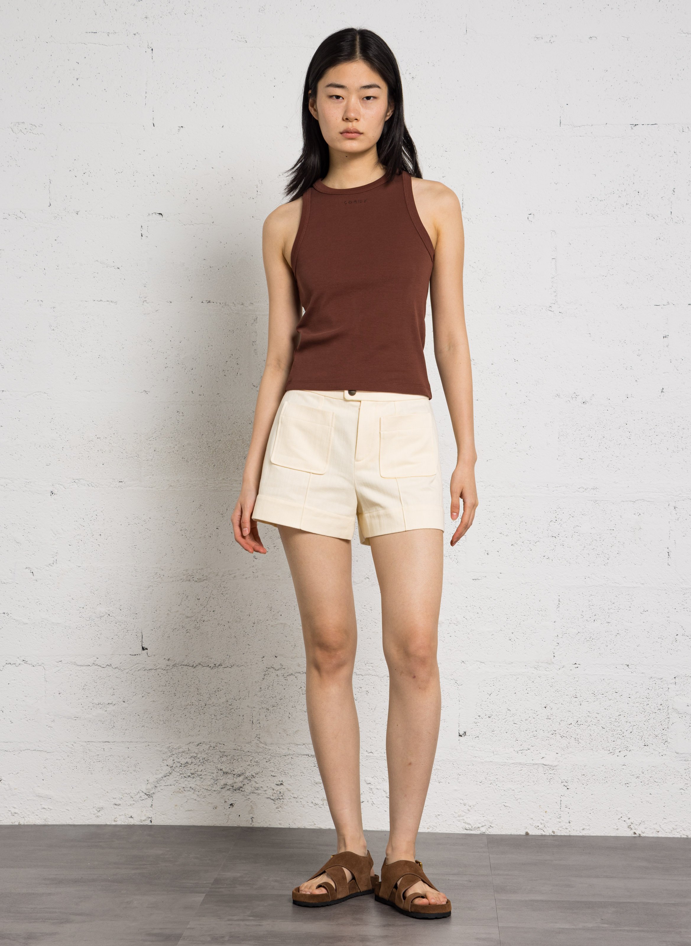 Straight tank top in recycled cotton SOEUR Brown