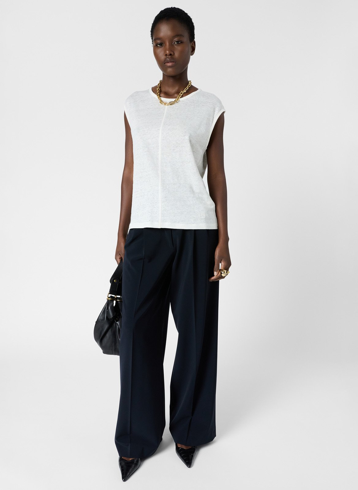 Top col rond en lin GERARD DAREL Blanc