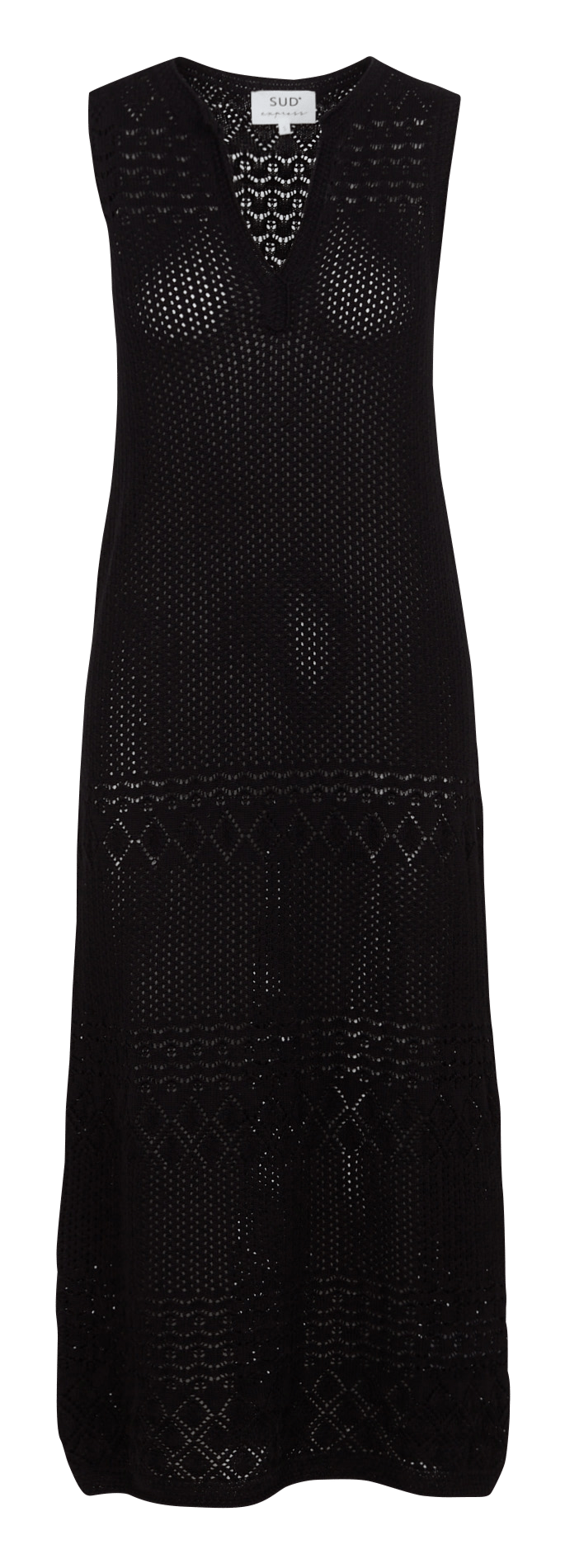 Long cotton V-neck dress SUD EXPRESS Black