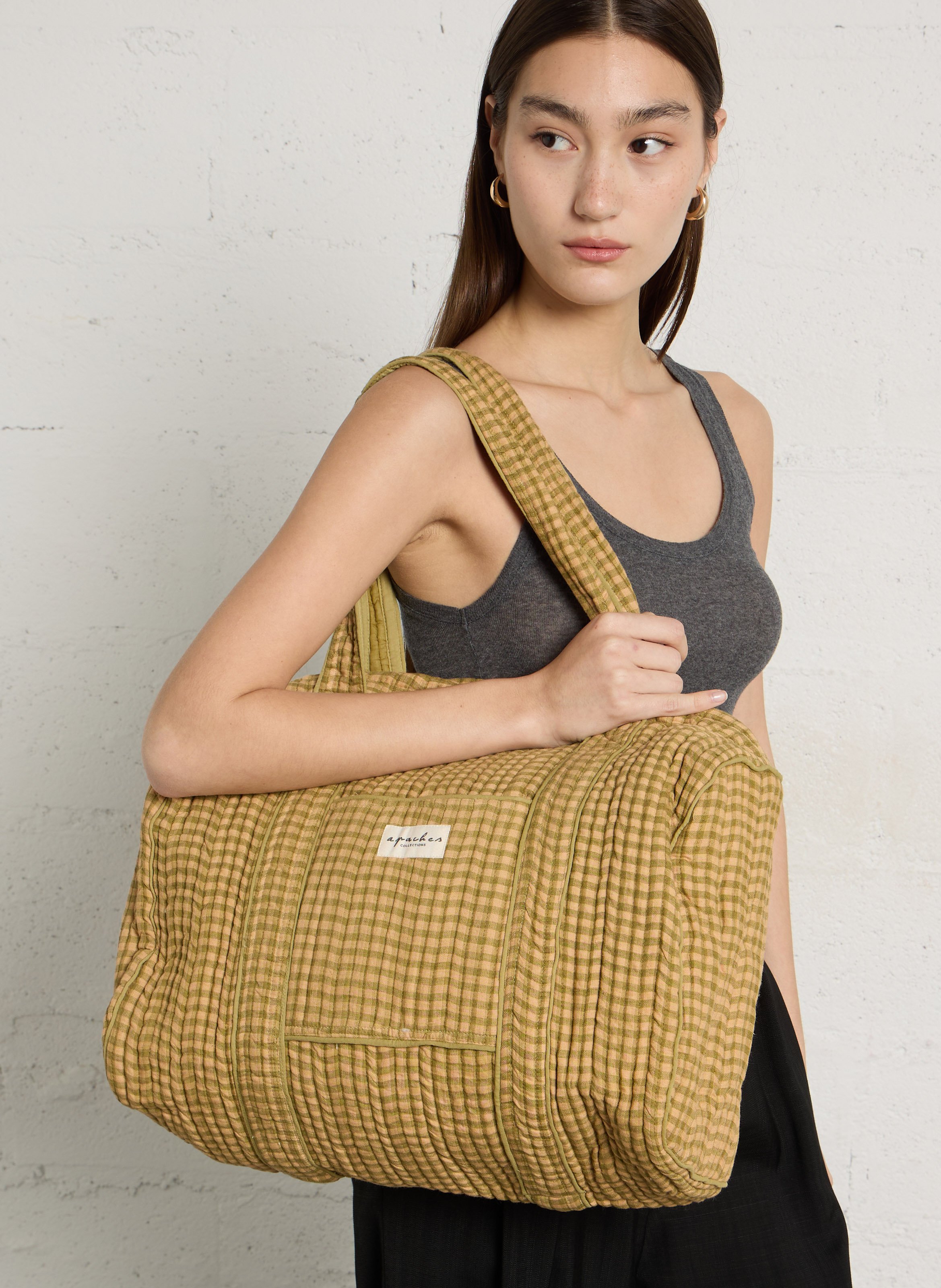 Karierte Baumwoll-Steppdecke-Tasche APACHES COLLECTIONS Grun