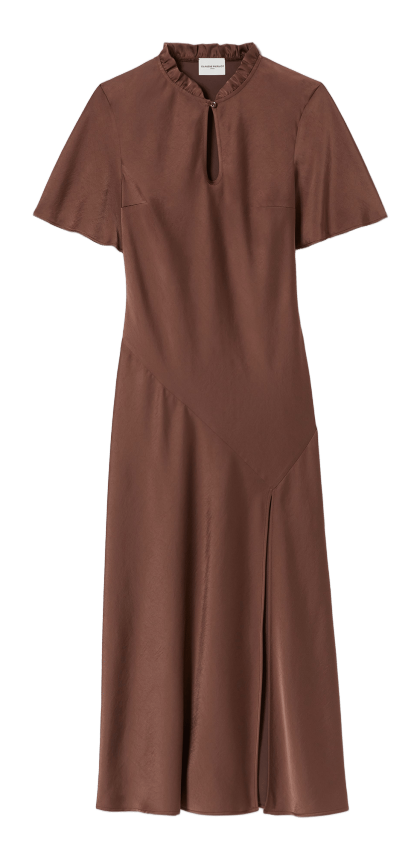 Robe longue fendue unie  Marron glace