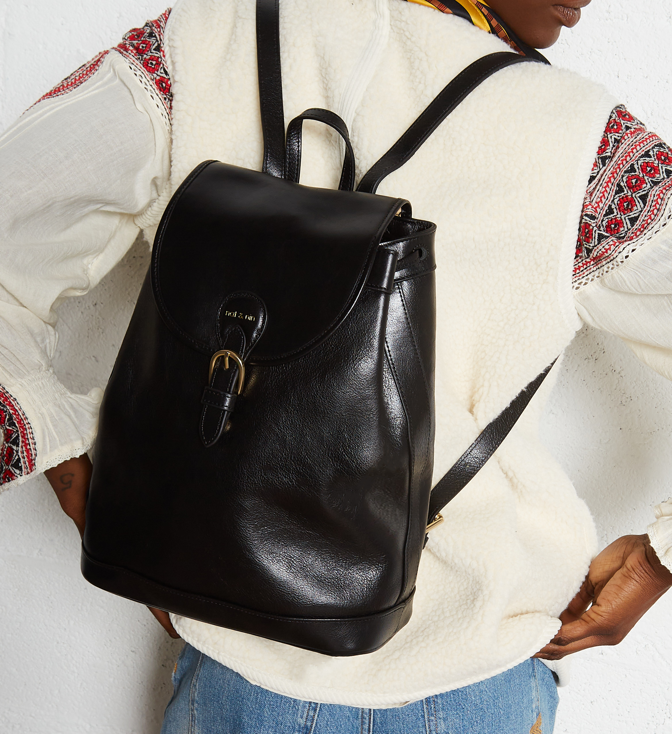 Leather backpack NAT & NIN Black