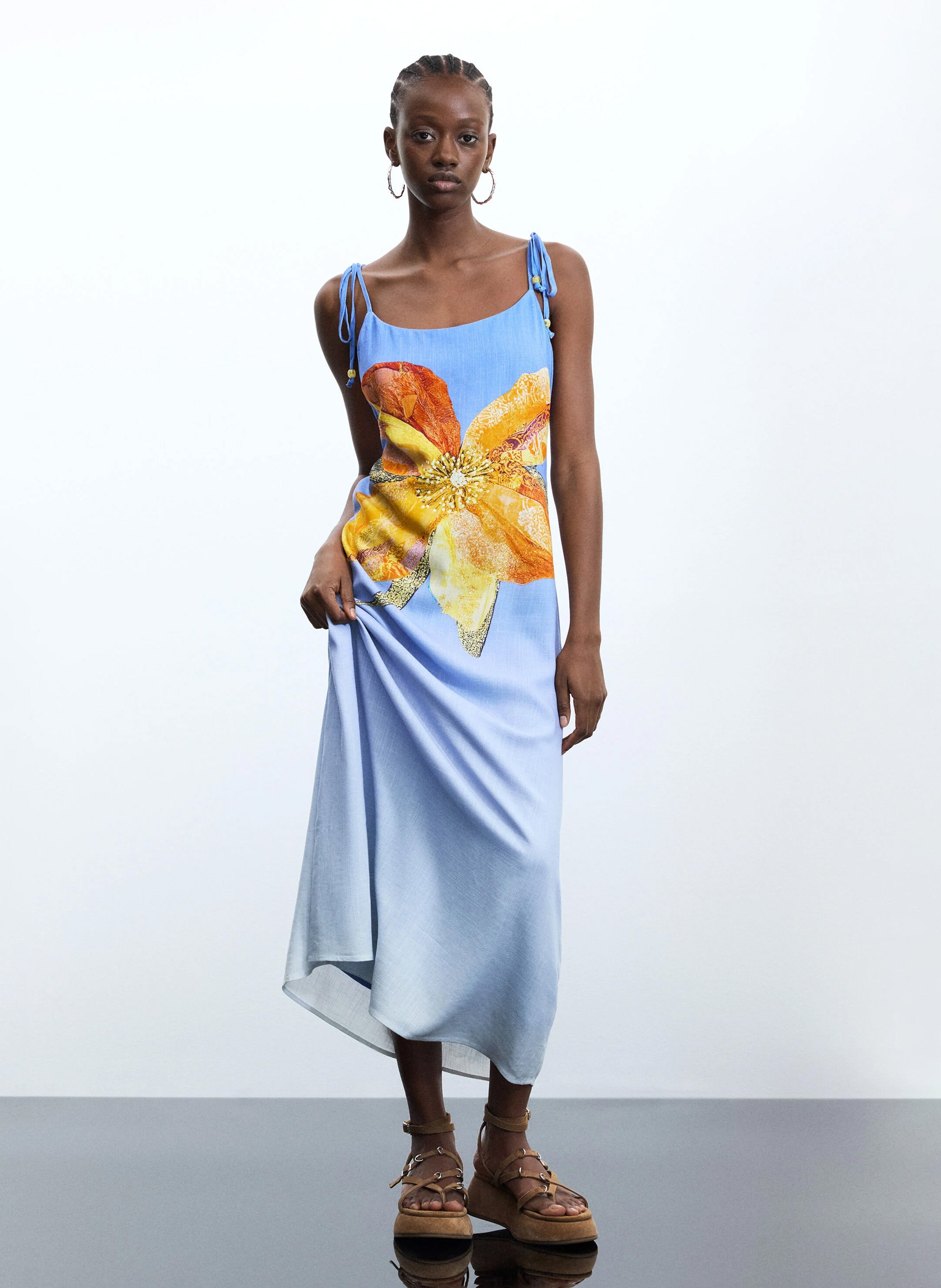 Robe longue col rond imprimée DESIGUAL Bleu