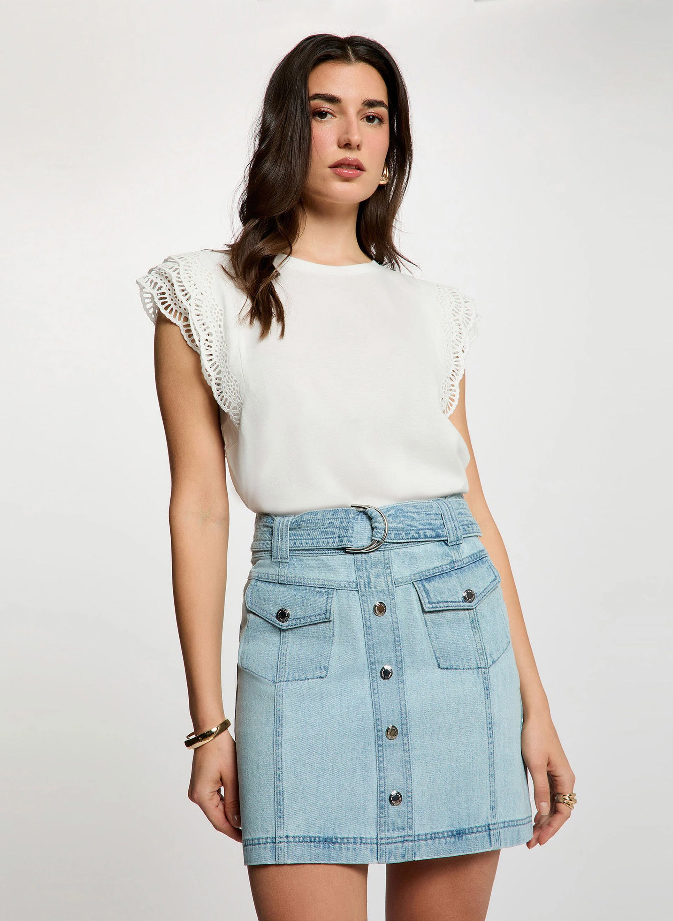 Halflange rok van spijkerstof met hoge taille MORGAN Blauw