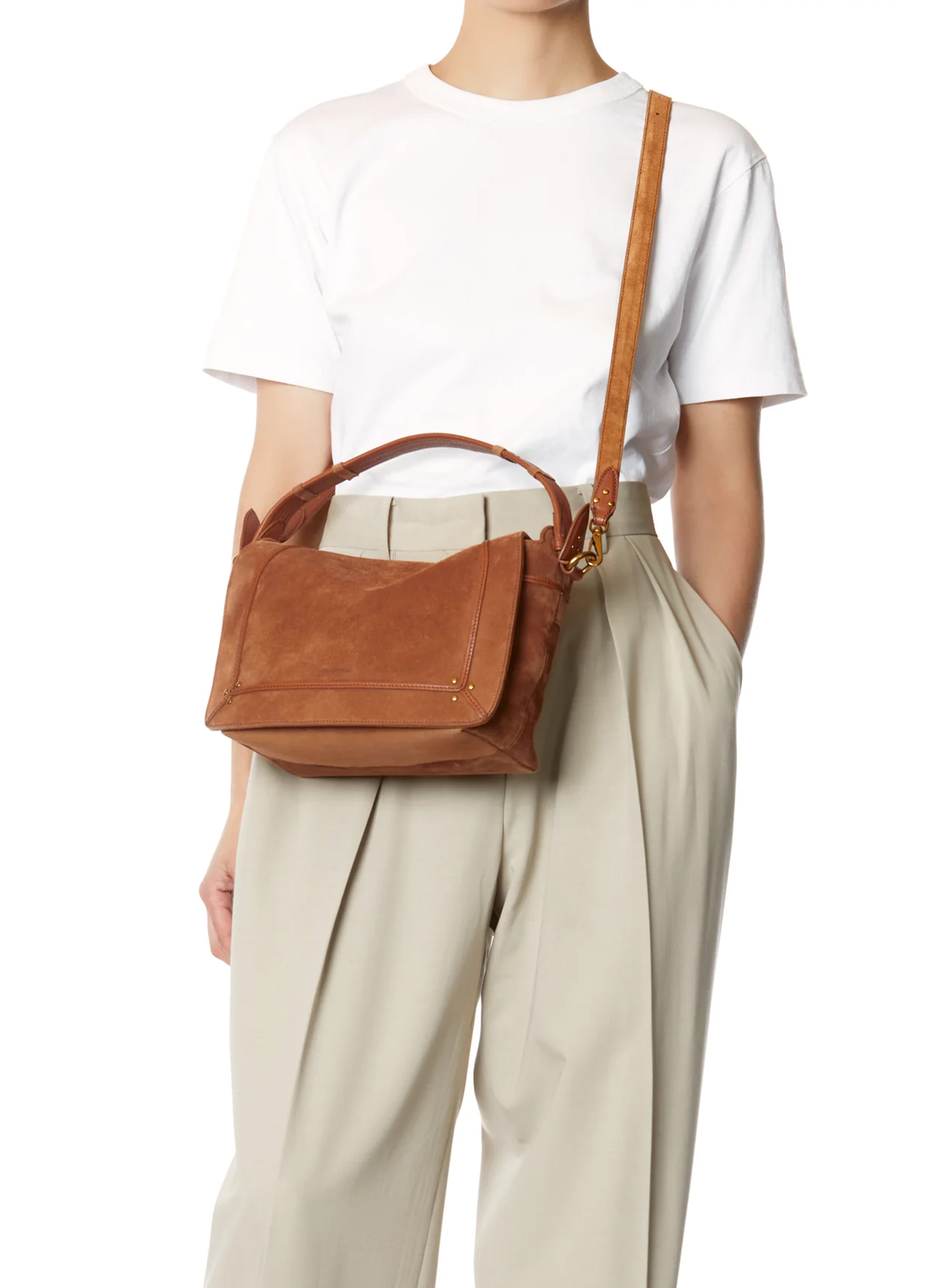 Sac besace en cuir velours  JEROME DREYFUSS Marron
