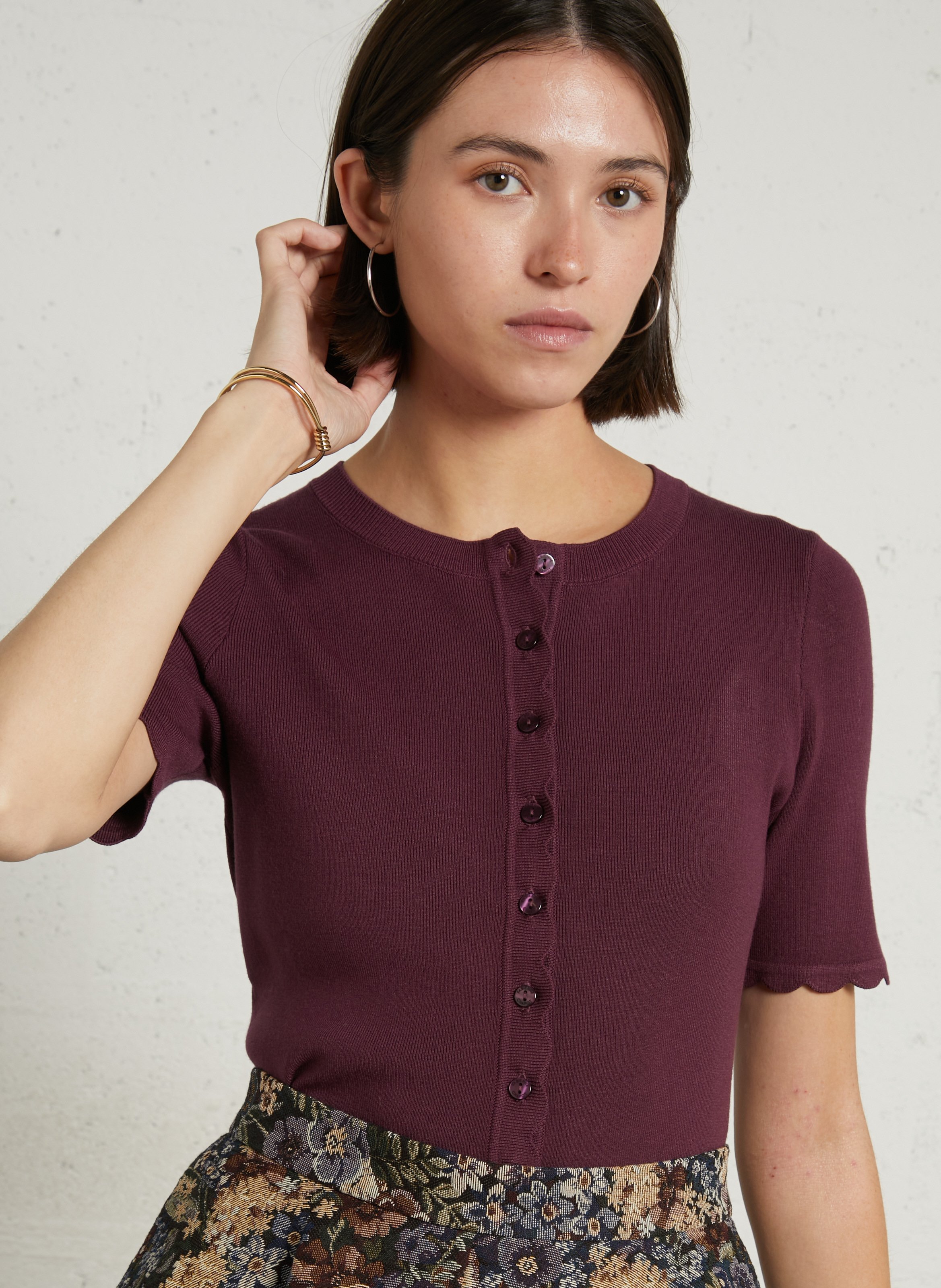 Short-sleeved solid color vest FABIENNE CHAPOT Red