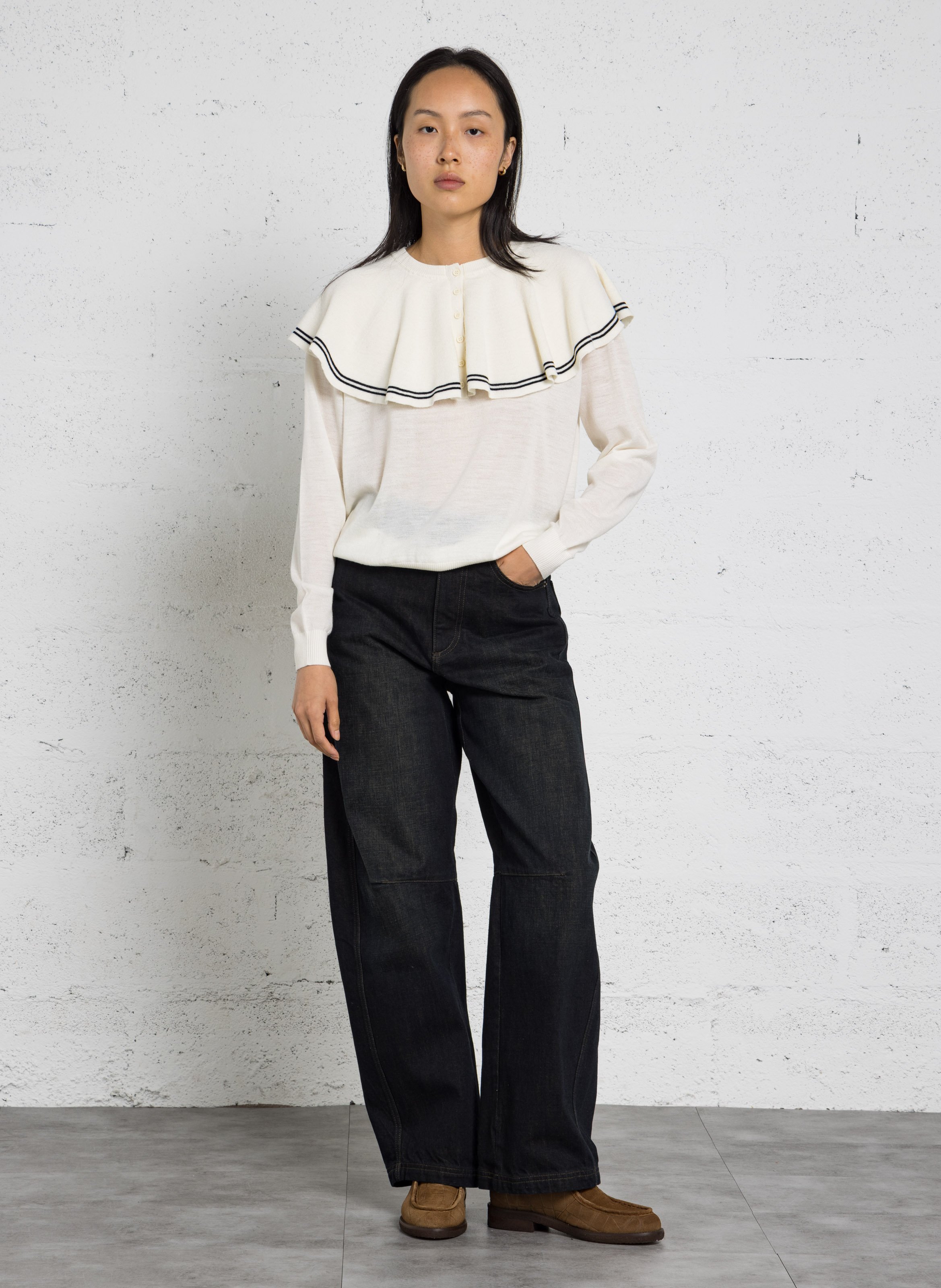 Pull col marin en laine THE TINY BIG SISTER Beige