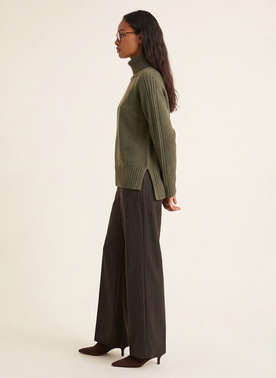 Straight wool and cashmere polo neck sweater KOOKAI Khaki