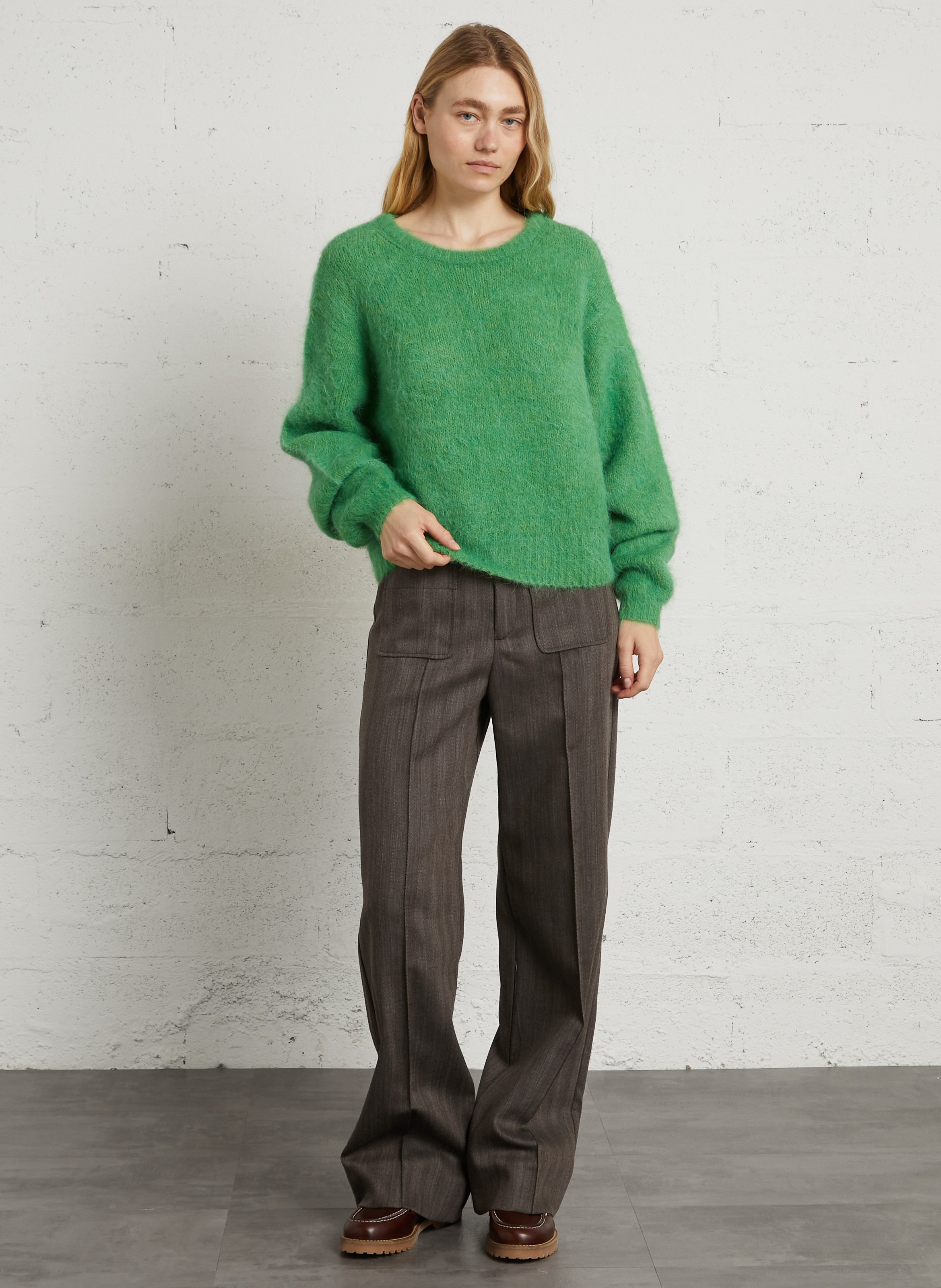 Oversized trui met ronde hals, wolblend AMERICAN VINTAGE Groen