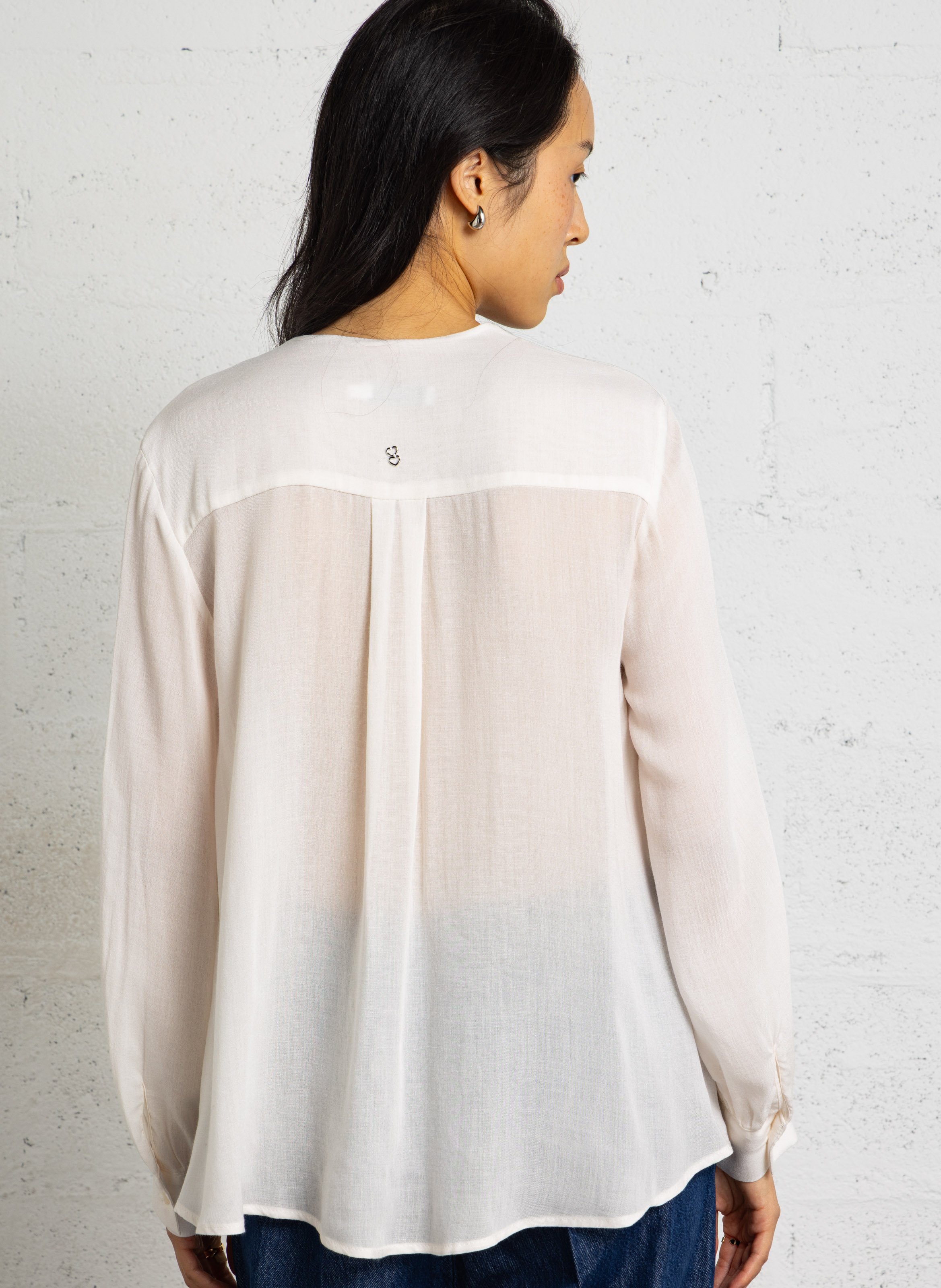 V-neck ruffled solid blouse PLEASE Beige