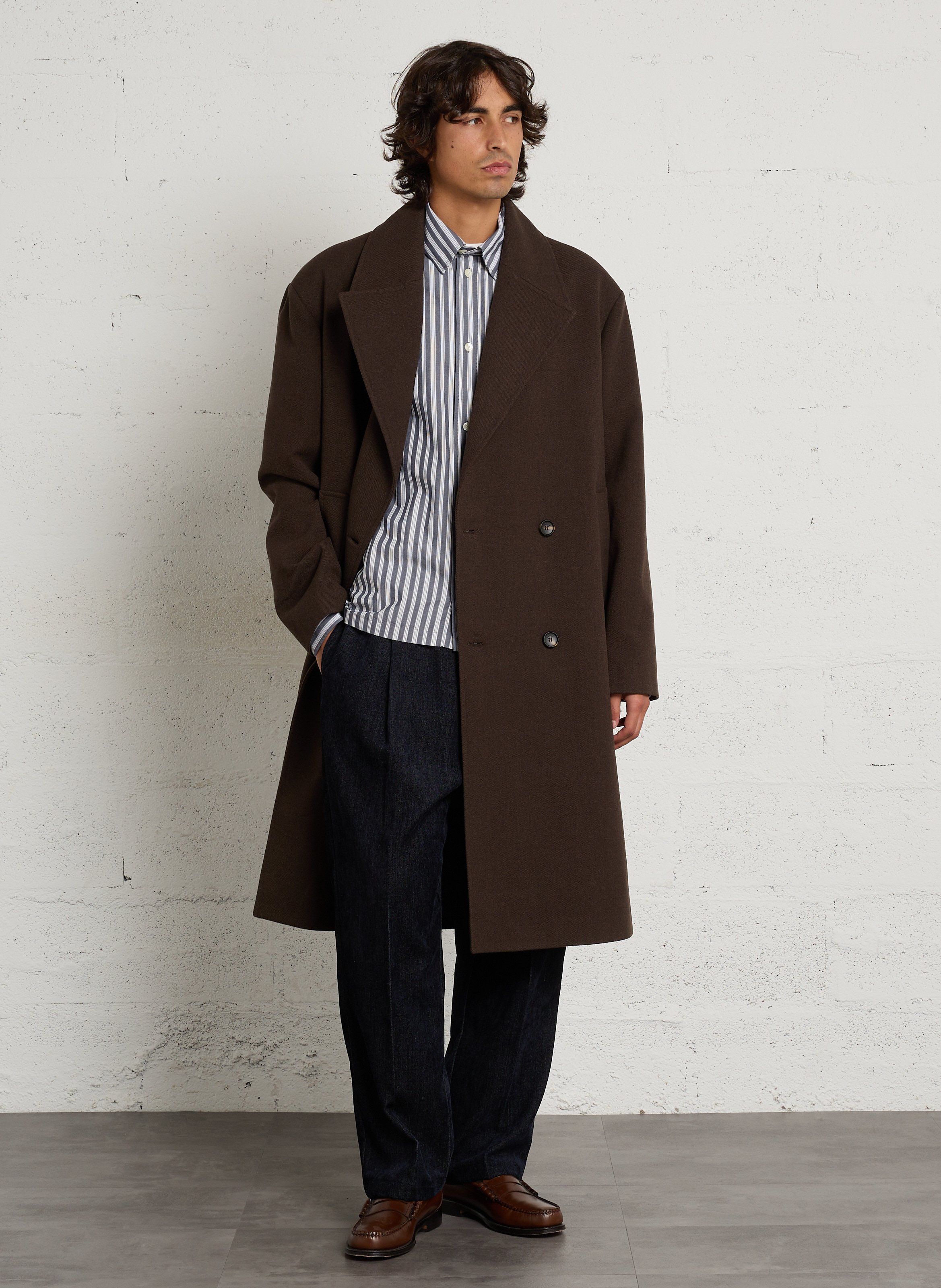 Manteau long col tailleur à double-boutonnage IMPERIAL Marron