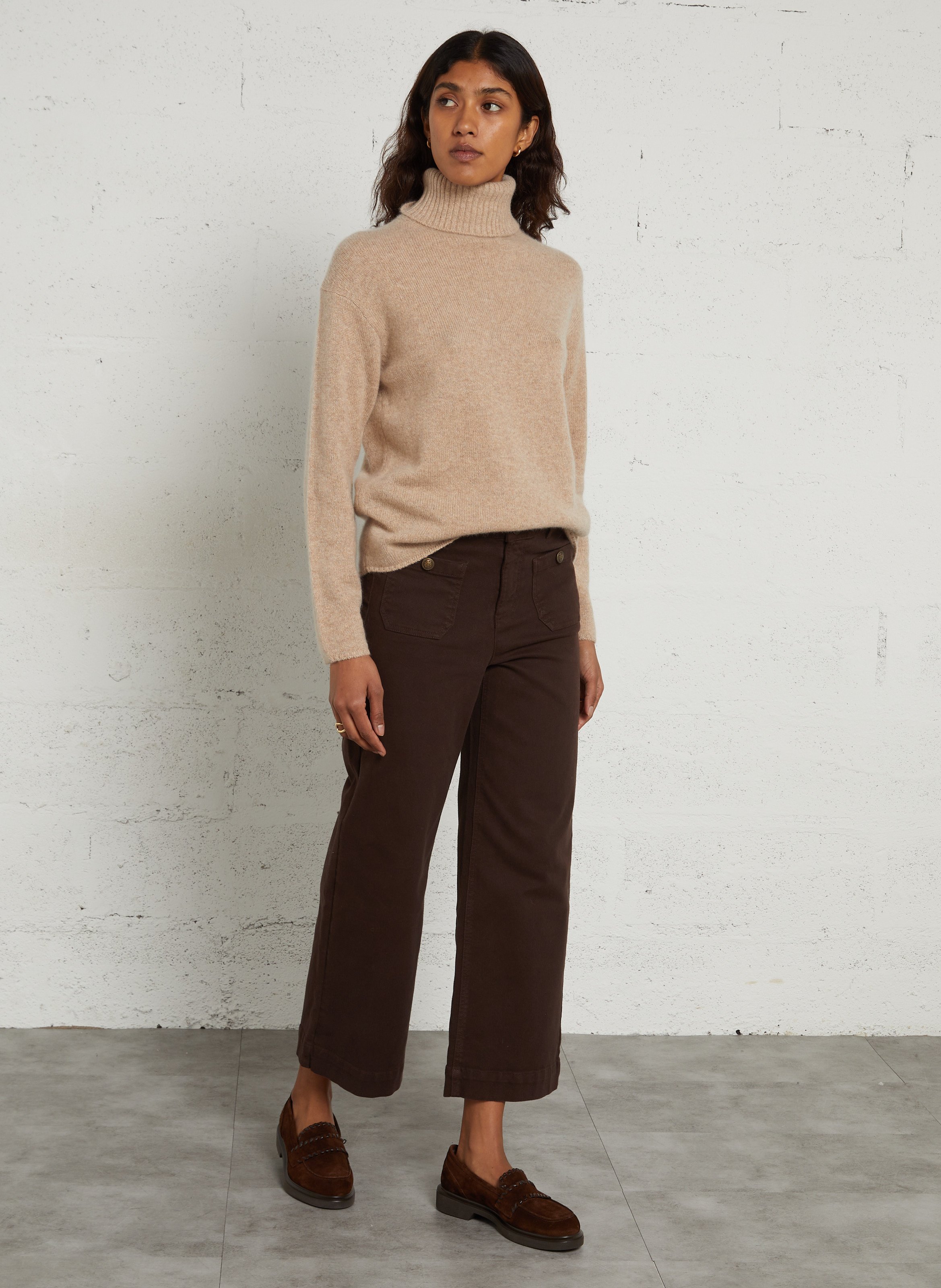 Jean cropped en coton mélangé MAISON 123 Marron