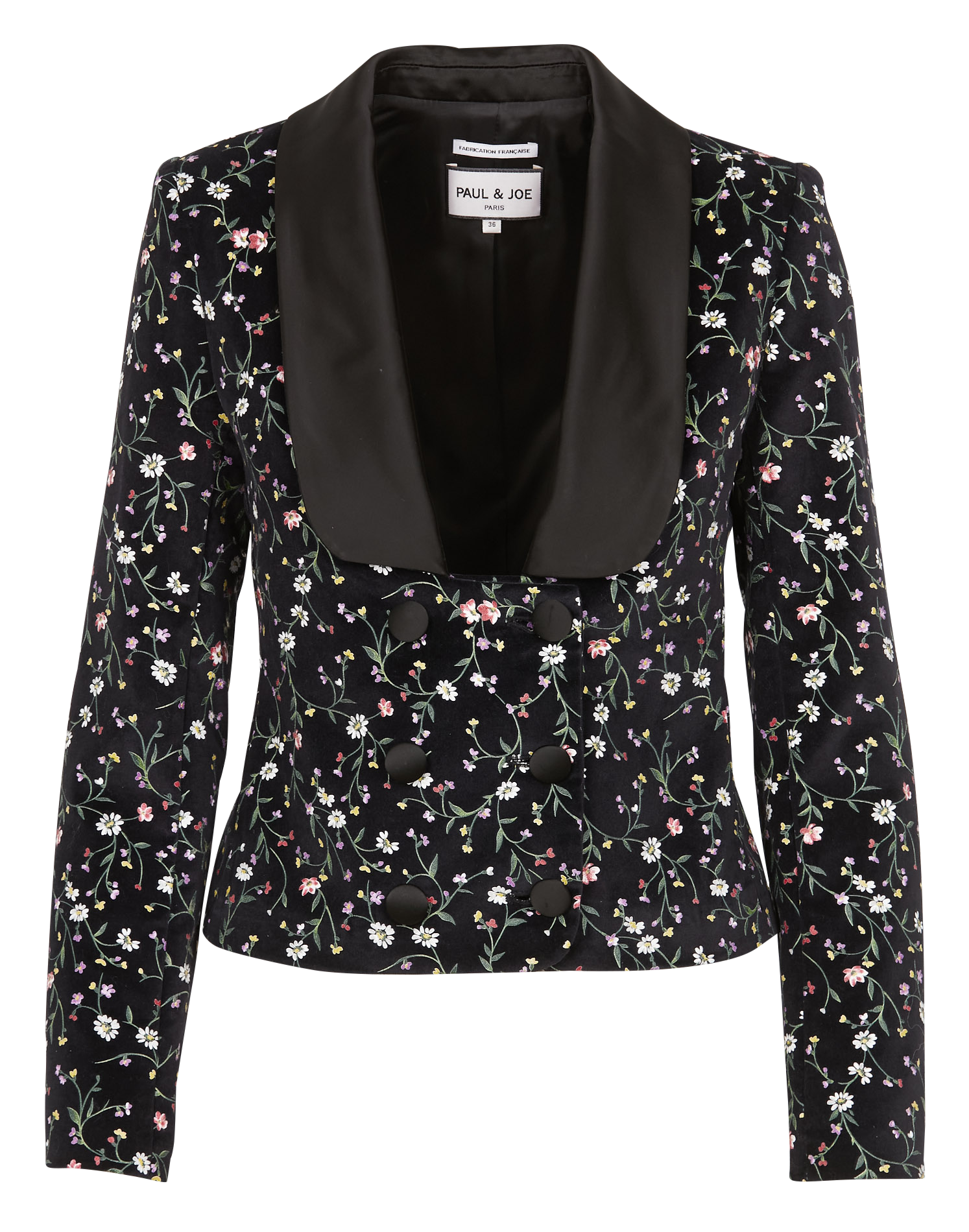 Veste courte cintrée col châle en coton imprimée PAUL AND JOE Noir