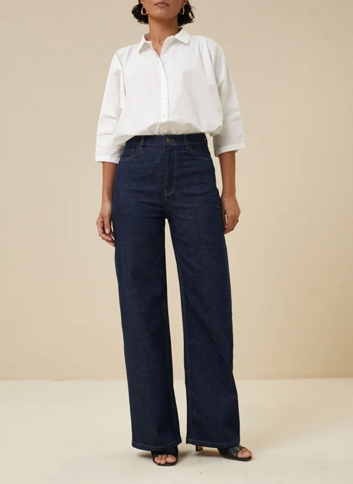 Jean ample taille haute en coton mélangé BY BAR Bleu