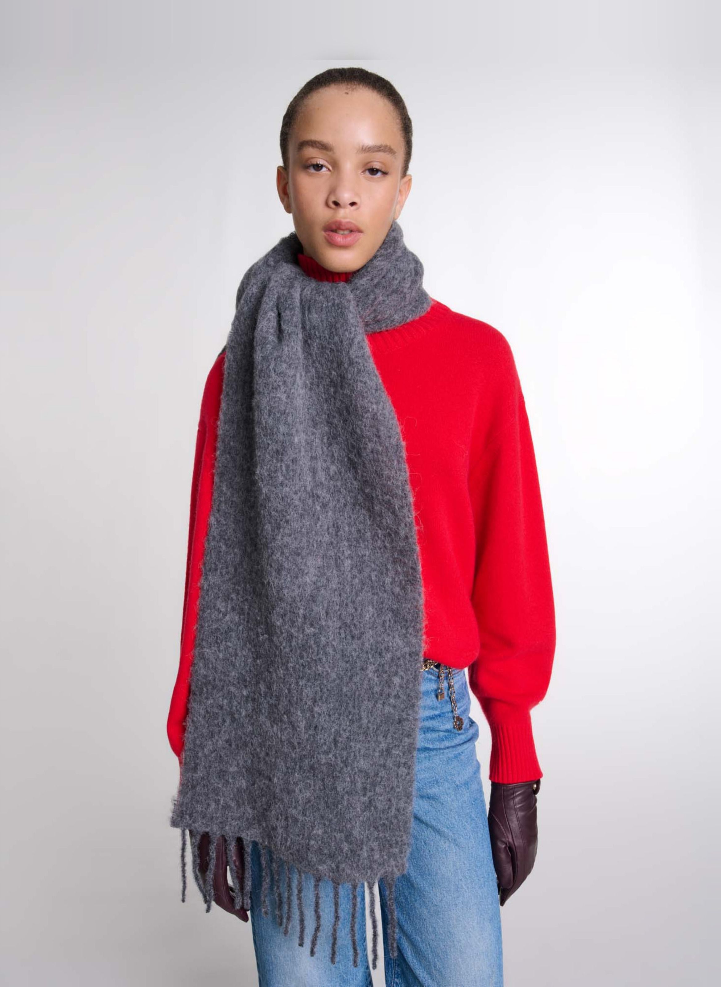 Wool And Mohair Scarf Gris Anthracite Maje - Women - MFABO00397-0012-GRIS  ANTHRACITE | Place des Tendances