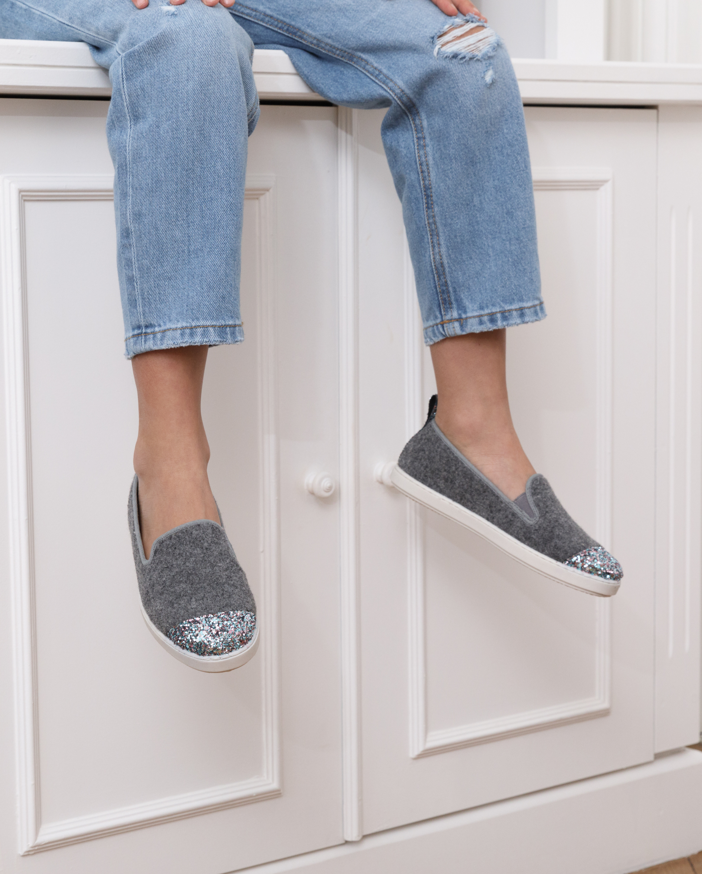Child wool slipper, gray with glitter ANGARDE Grey