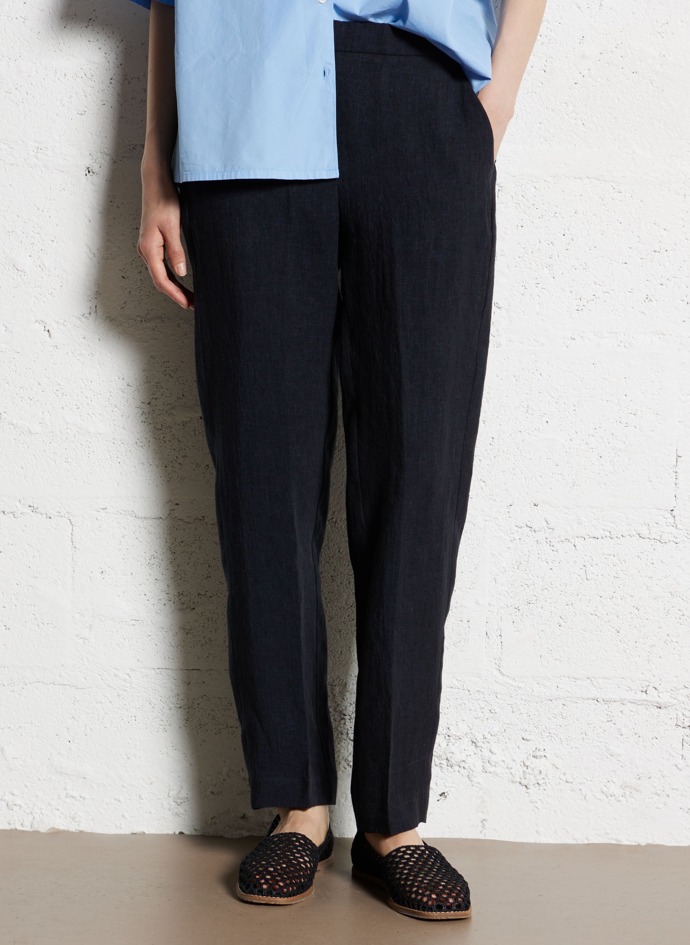 Straight linen pants DIEGA Blue