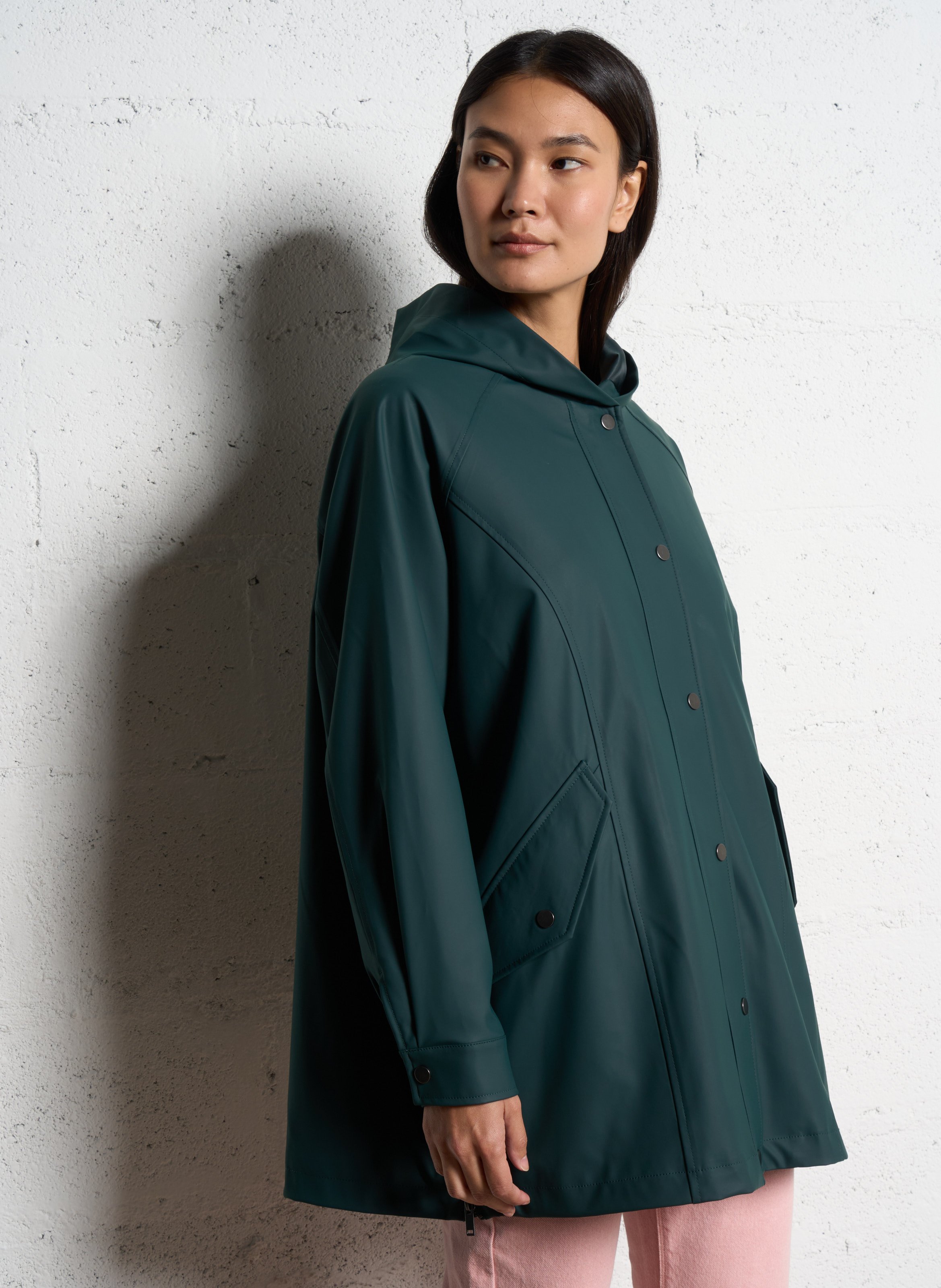 Waxed straight parka with hood ONE STEP Green