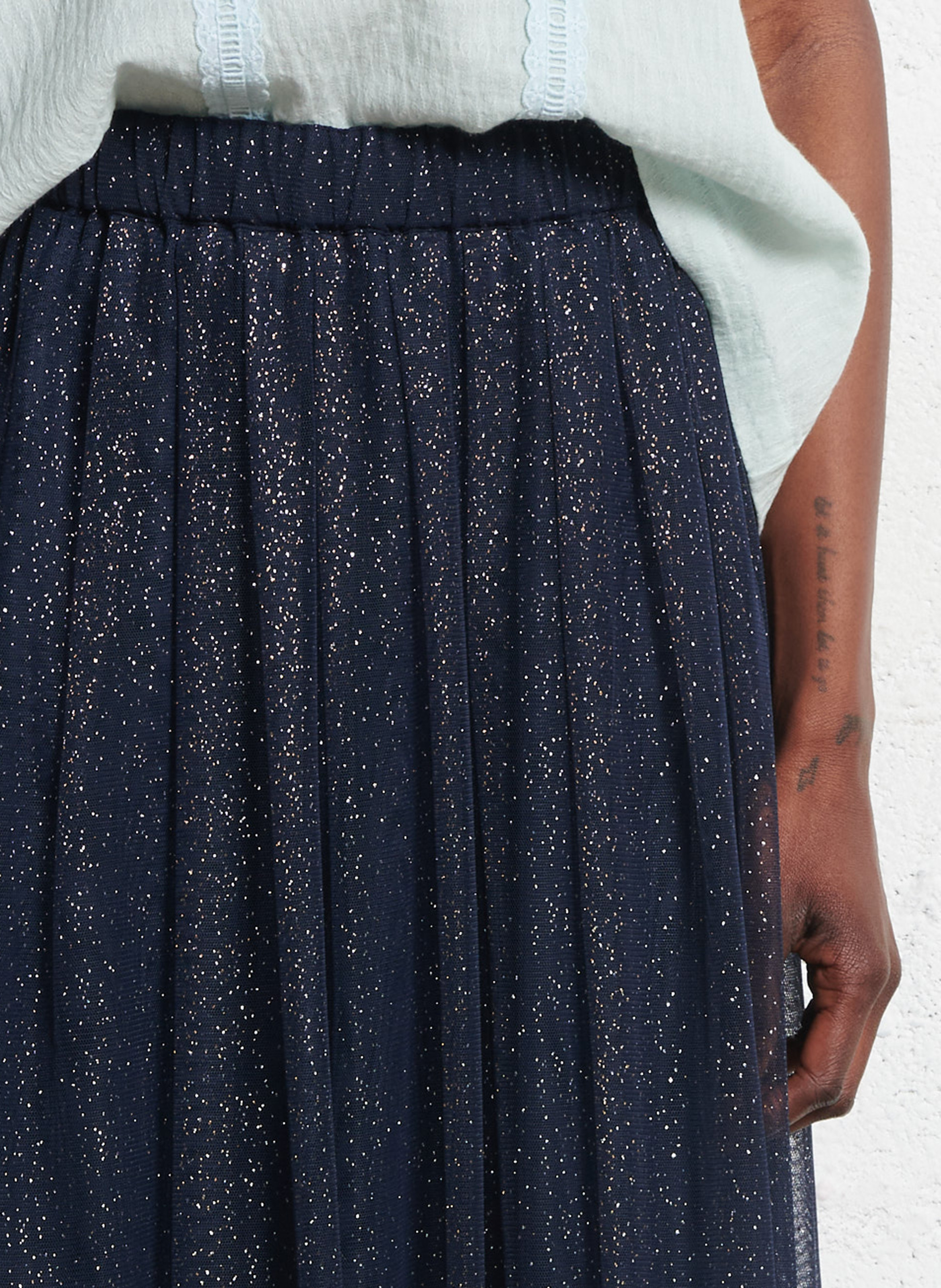 Jupe Midi Tulle Bleue Femme - Taille élastique, Style Romantique