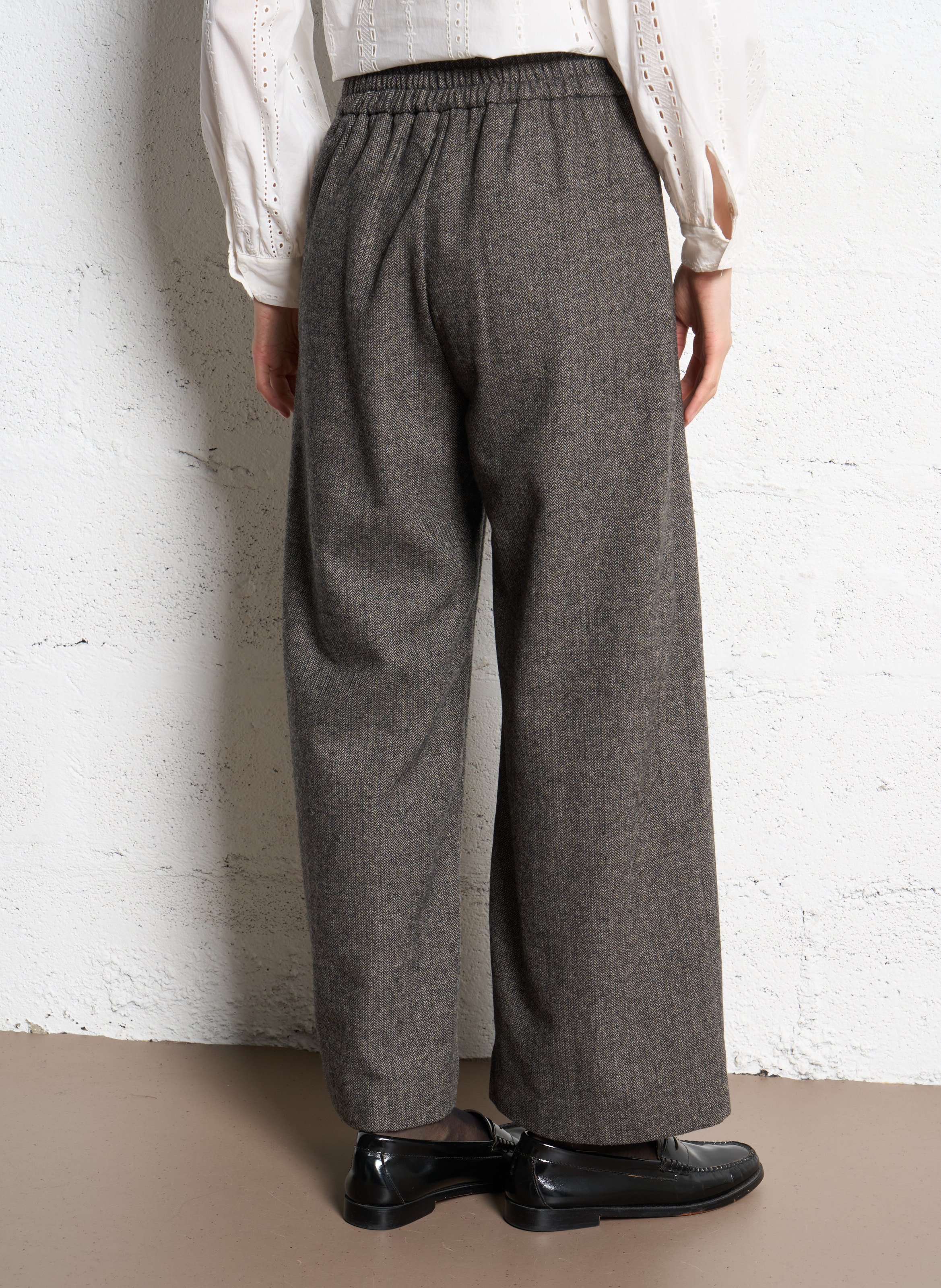 Pantalon large en laine mélangée SUNCOO Noir