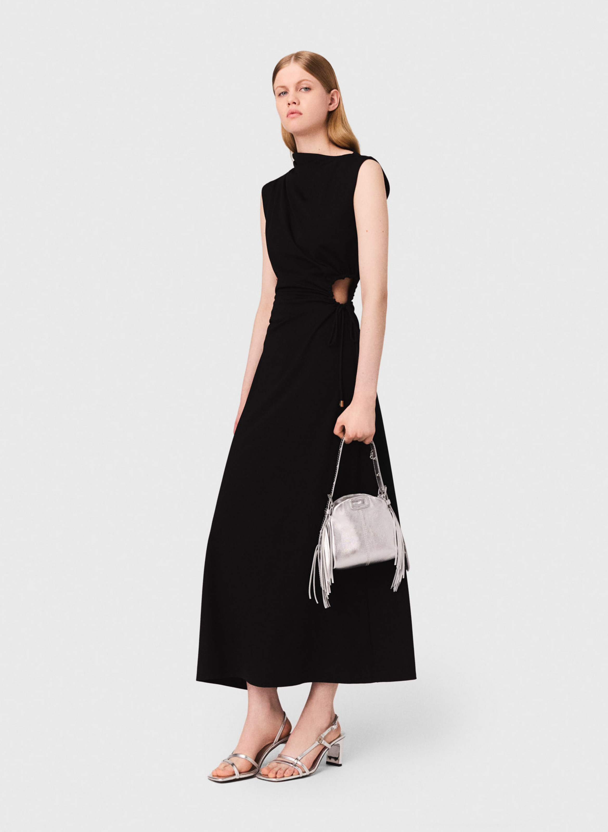 Fitted high-neck long dress MAJE Black