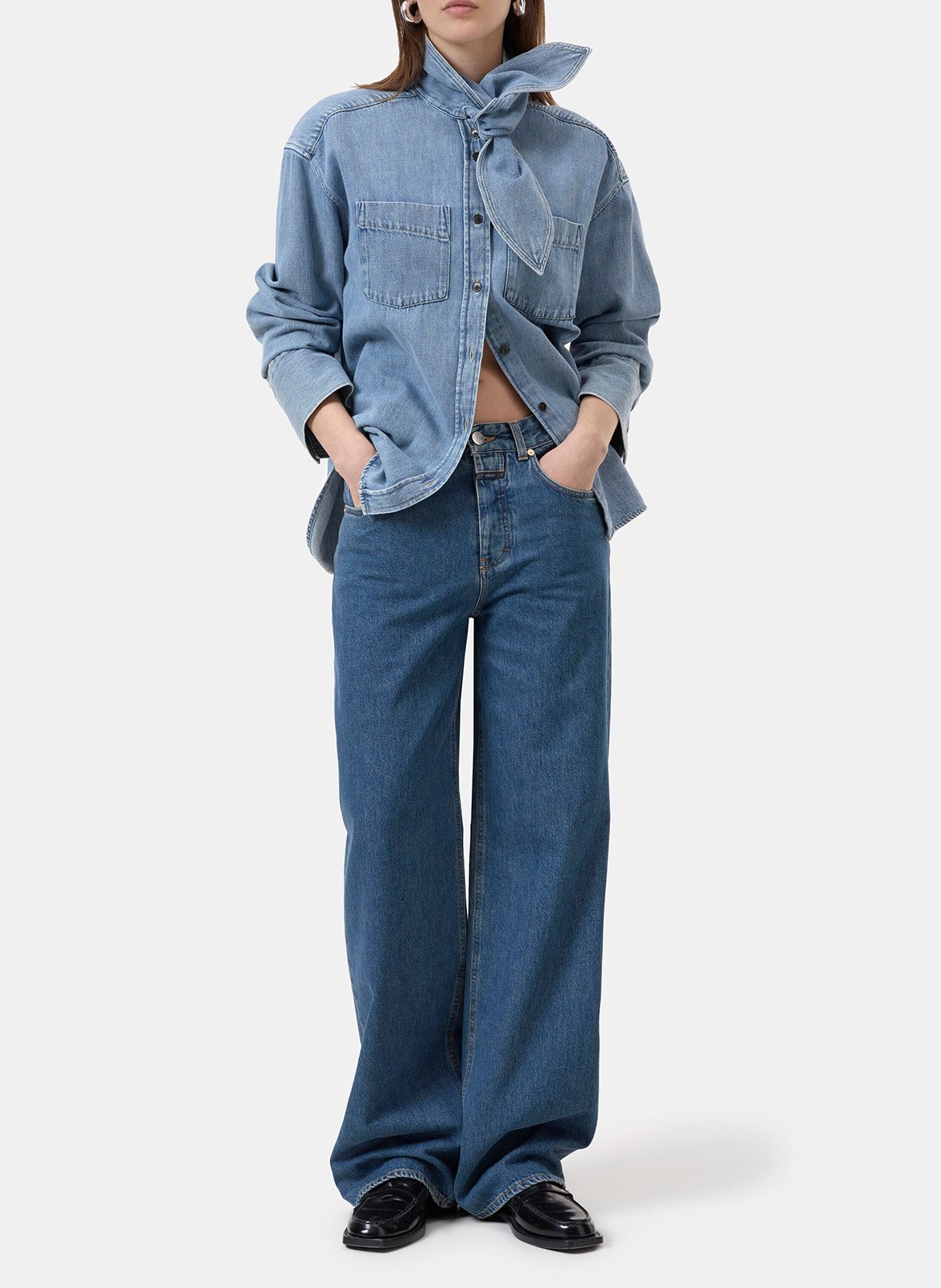 Chemise ample à col noué en jean CLOSED Bleu