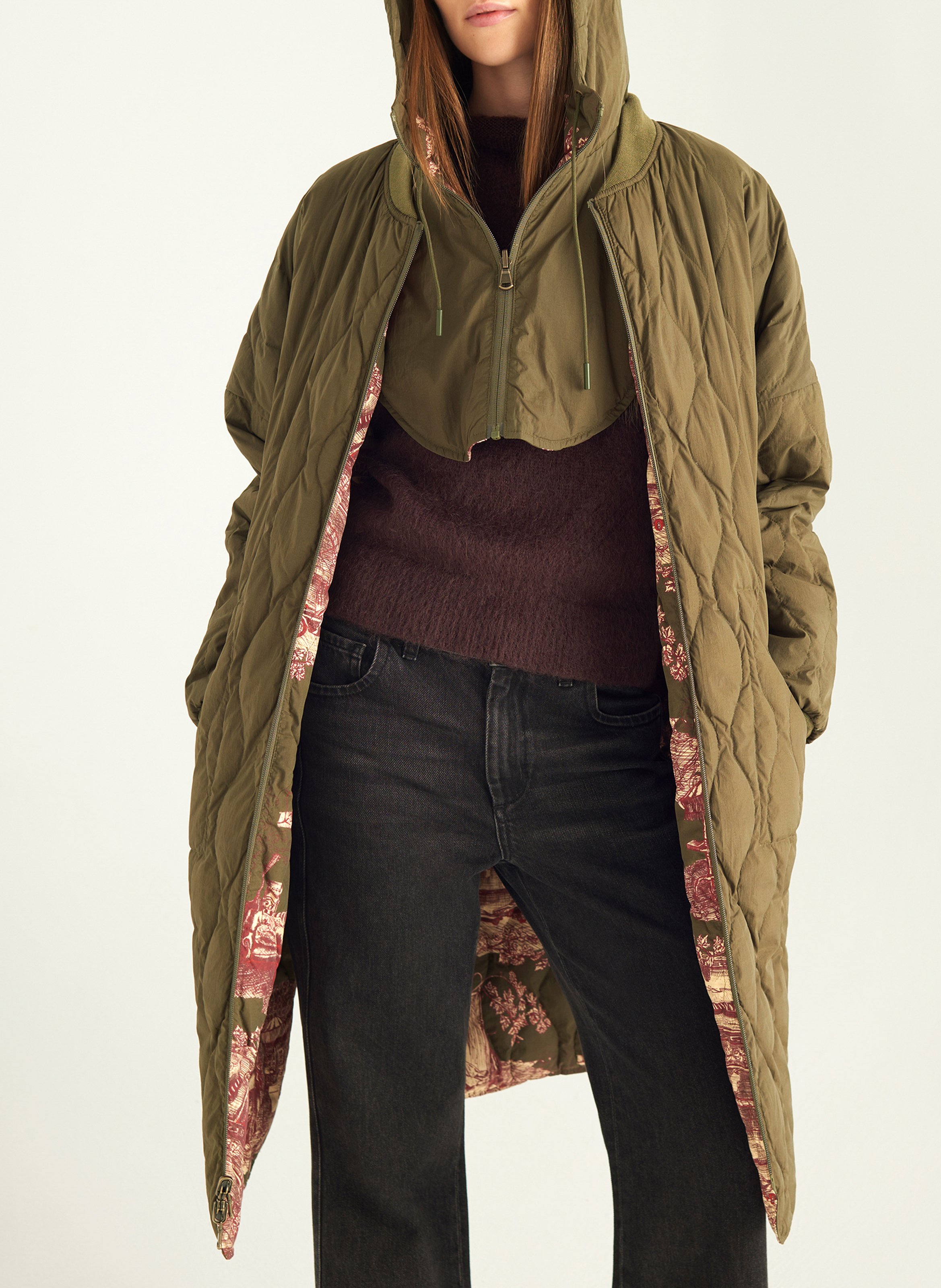 Manteau col teddy impirmé réversible COTELAC Vert