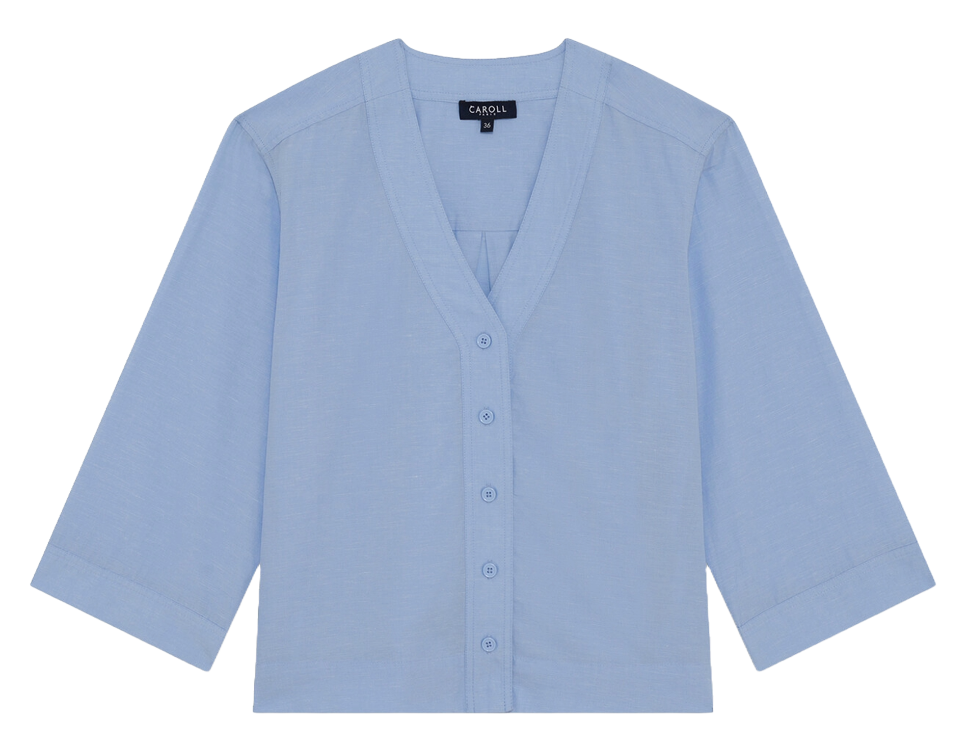 Chemise col V en coton mélangé CAROLL Bleu