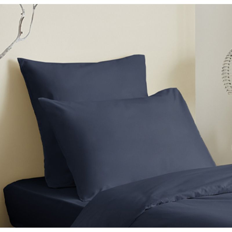 Complete 4-piece solid navy blue duvet cover set for a 90 x 190 cm bed COTON PUR Blue