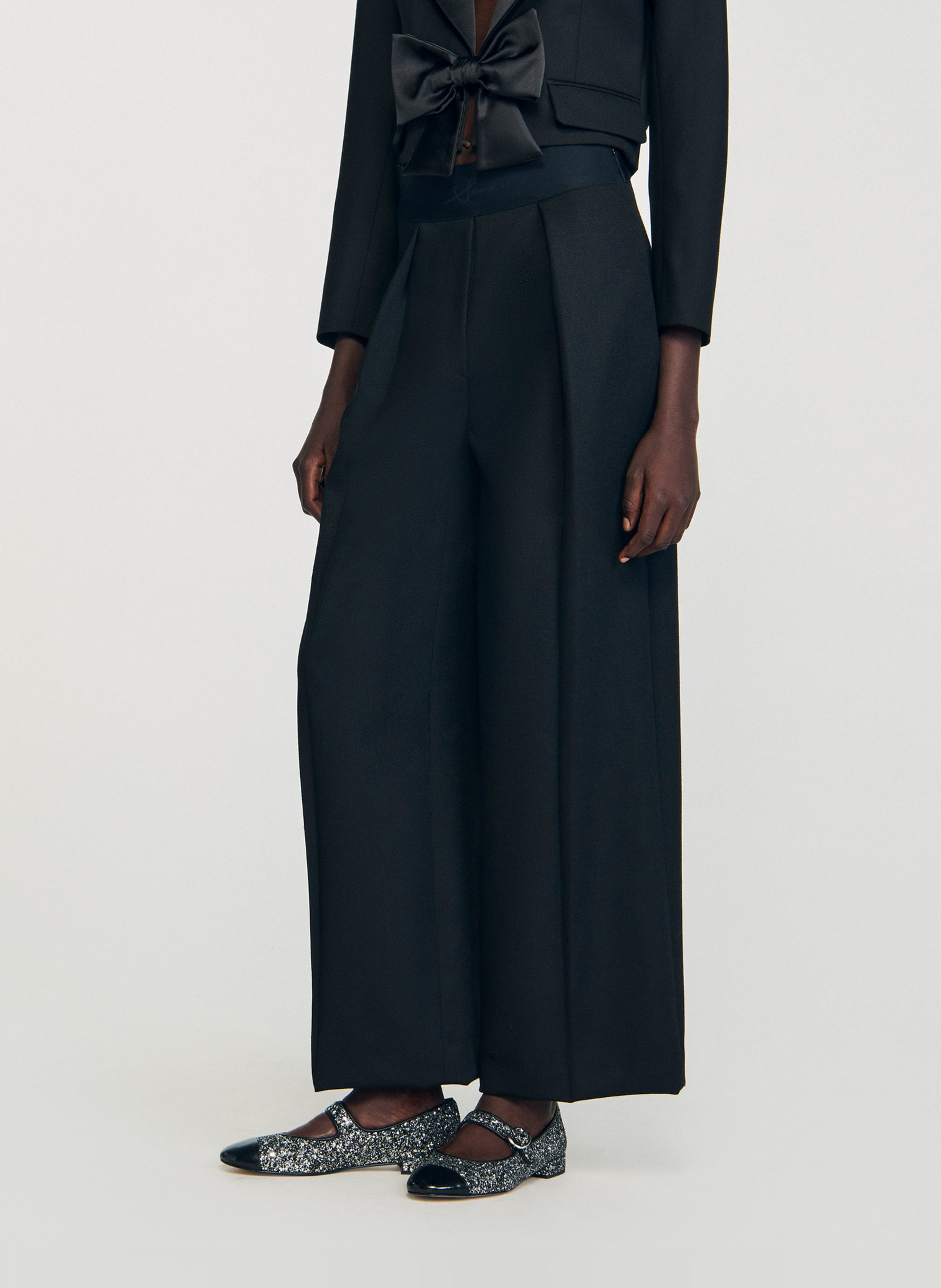 Pantalon large en laine SANDRO Noir