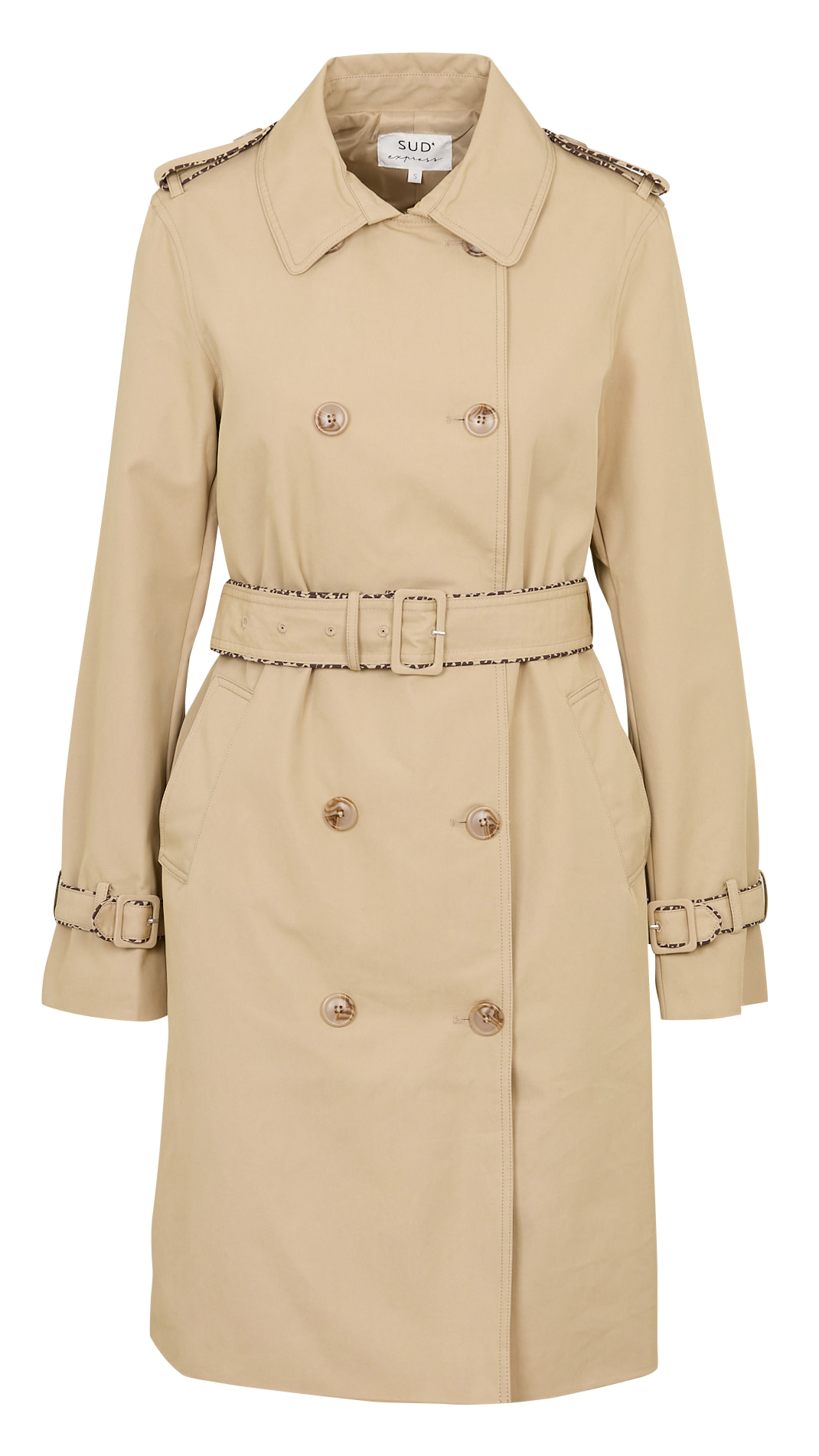 Gerade geschnittener Trenchcoat aus Baumwoll-Mix mit klassischem Kragen SUD EXPRESS Beige