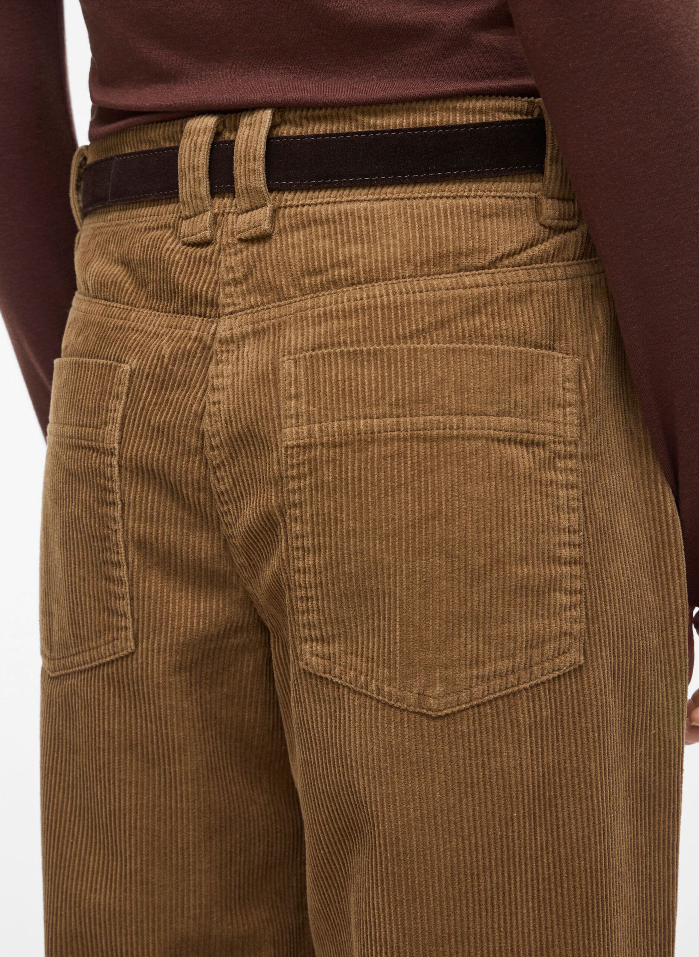 Pantalon large taille haute en coton côtelé ROUGE EDIT Marron