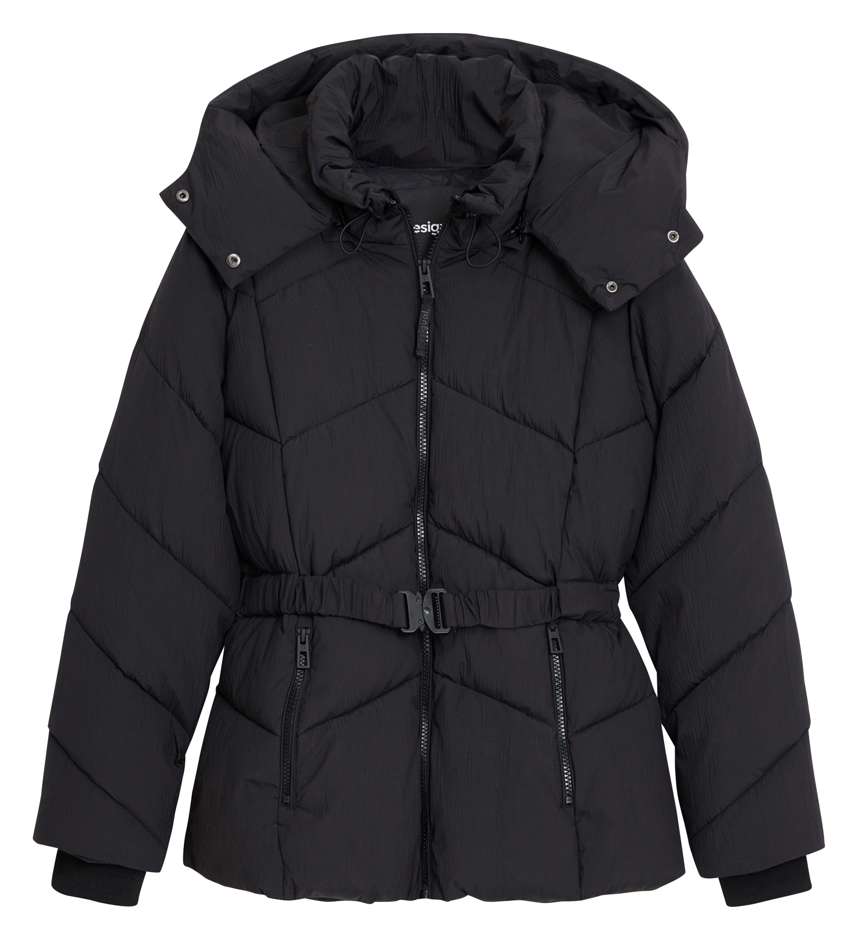 Piumino sciancrato con cappuccio DESIGUAL Nero