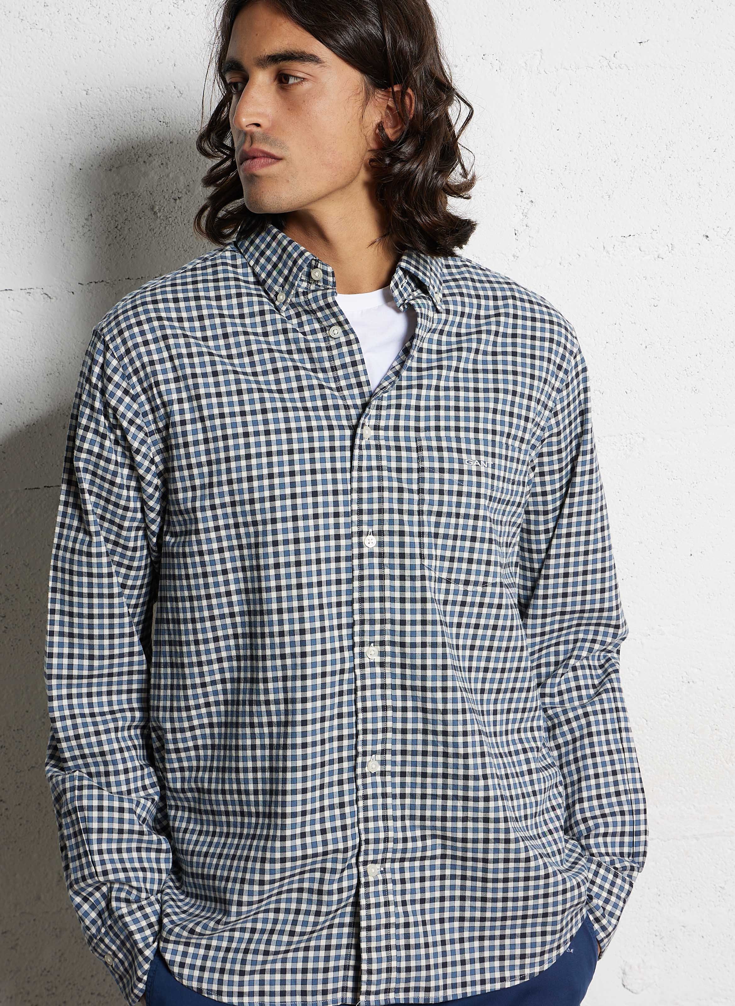 Straight shirt with American collar, gingham print in cotton GANT Blue